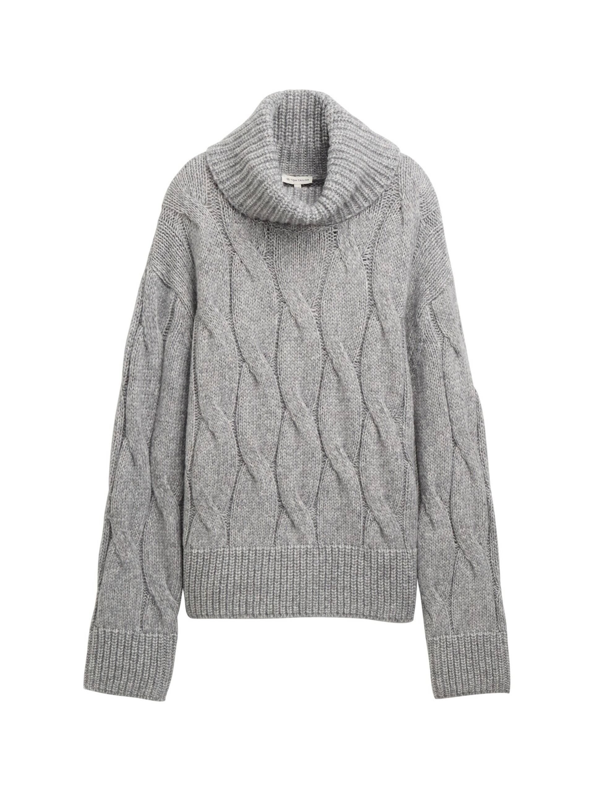 Tom Tailor - Rollkragenpullover mit Zopfmuster medium silver grey melange - Gr. - XL von Tom Tailor
