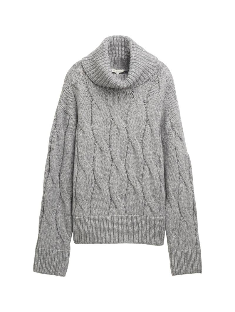Tom Tailor - Rollkragenpullover mit Zopfmuster medium silver grey melange - Gr. - XL von Tom Tailor