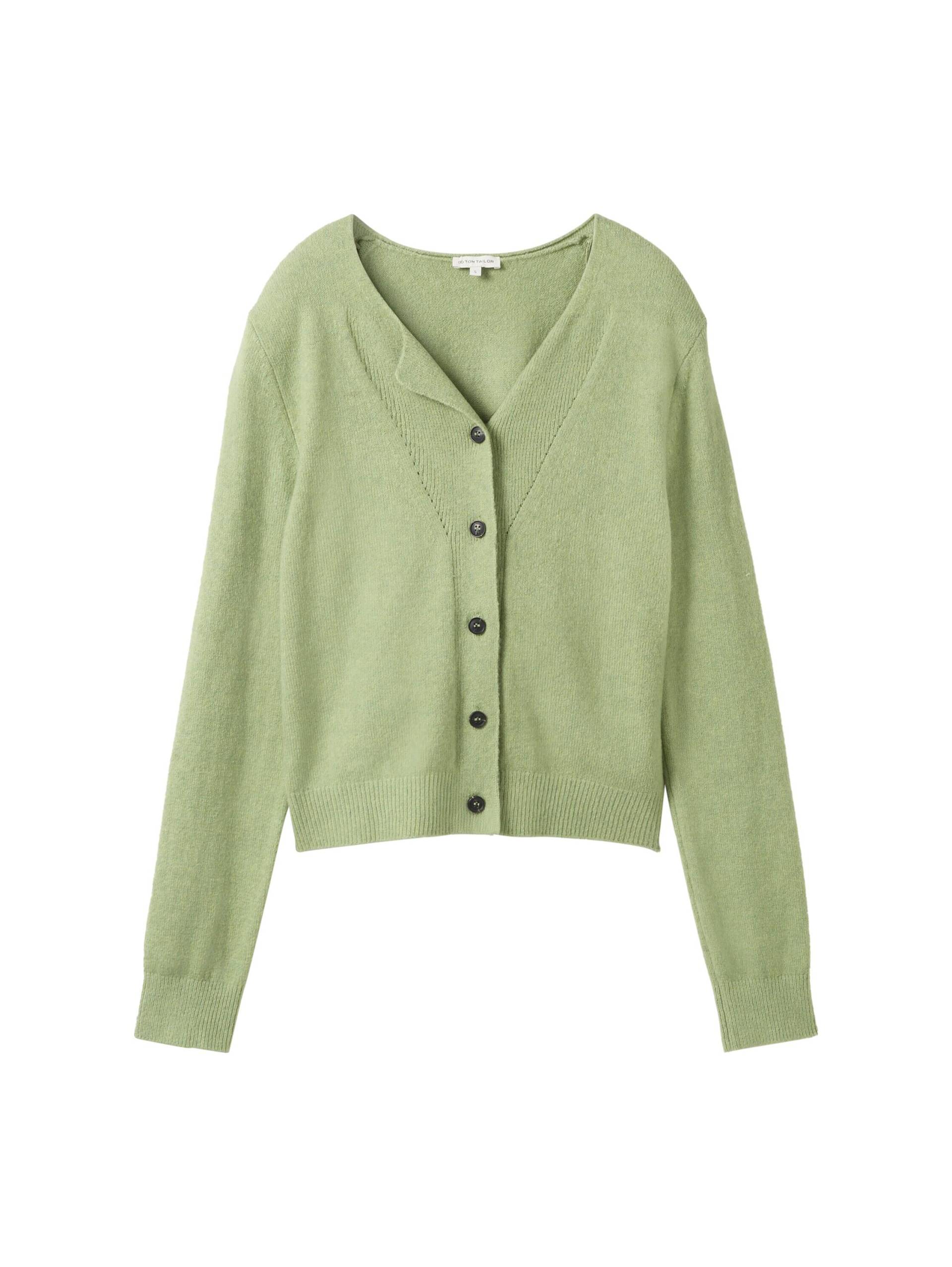 Tom Tailor - Strickjacke mit Wollanteil pure sage melange - Gr. - XXL von Tom Tailor