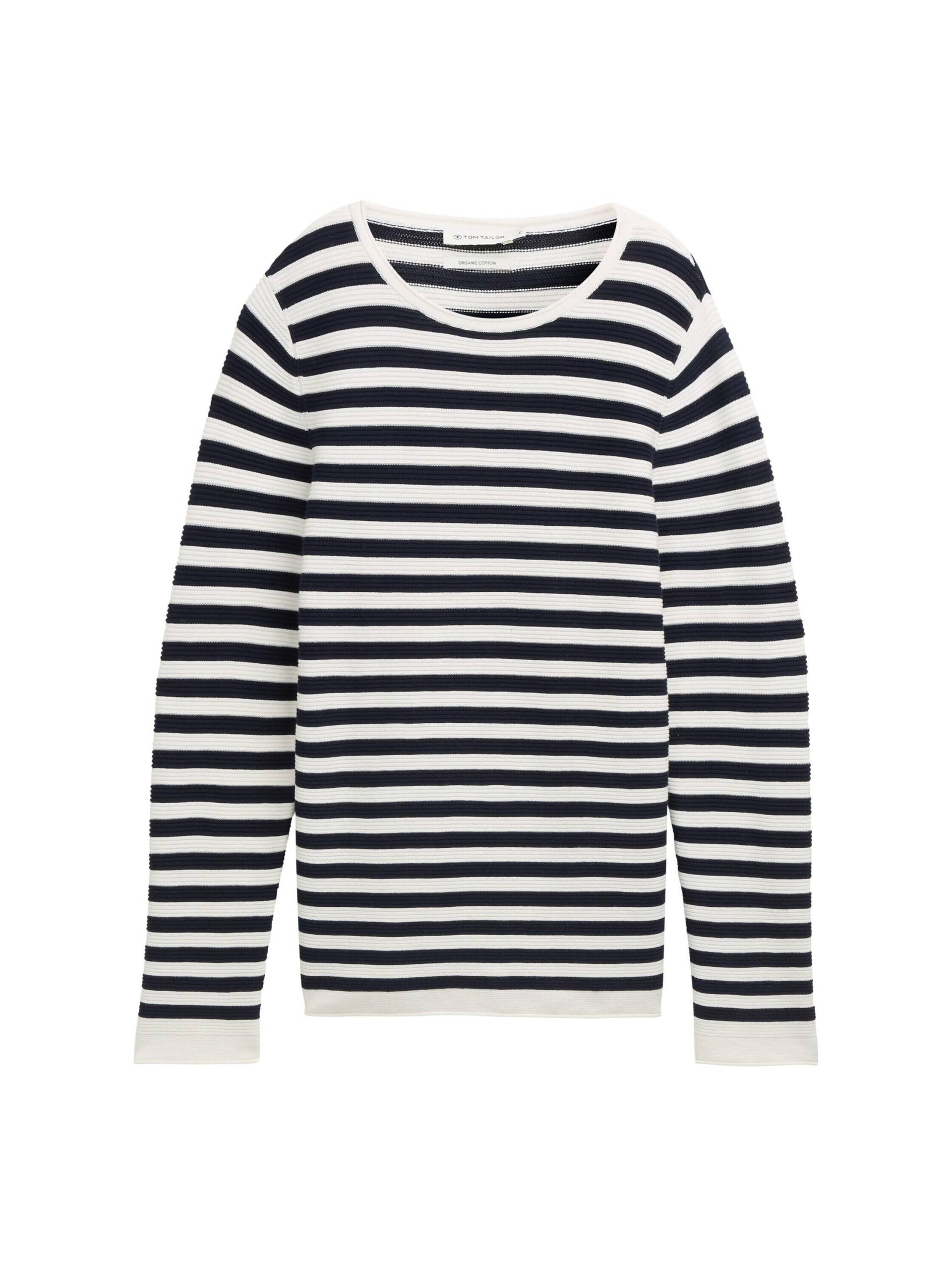 Tom Tailor - Strickpullover aus Baumwolle dark navy white stripe - Gr. - M von Tom Tailor