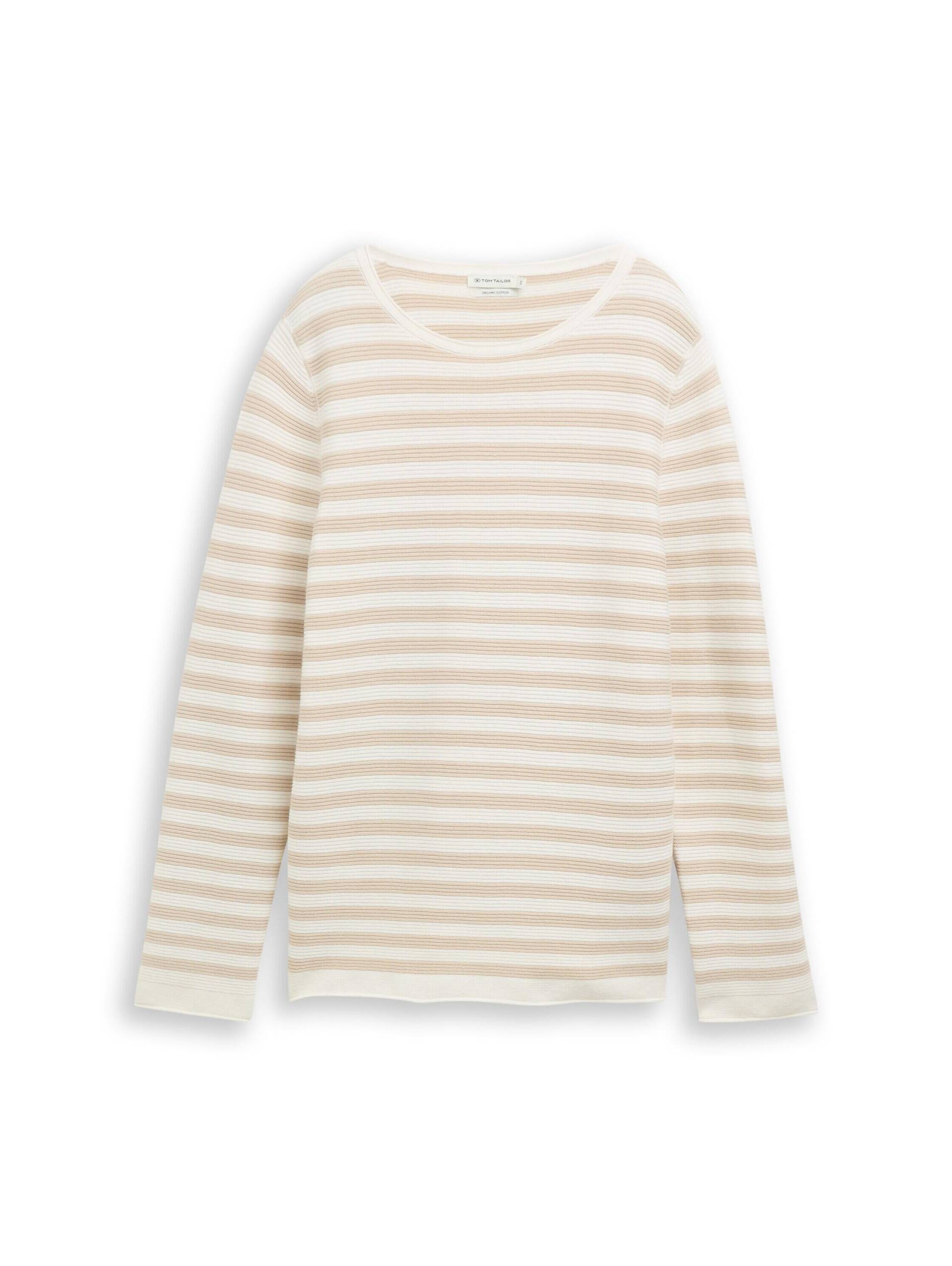 Tom Tailor - Strickpullover aus Bio-Baumwolle sand stone offwhite stripe - Gr. - M von Tom Tailor