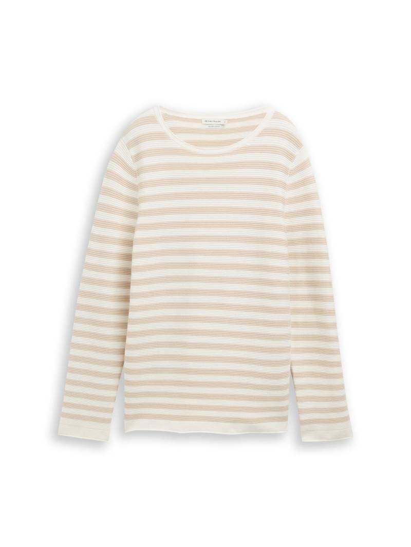Tom Tailor - Strickpullover aus Bio-Baumwolle sand stone offwhite stripe - Gr. - M von Tom Tailor