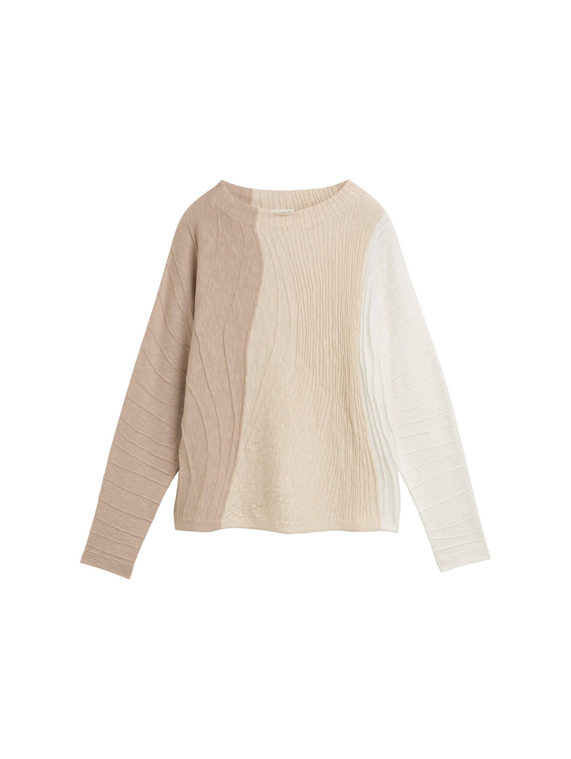 Tom Tailor - Strickpullover mit Colour Blocking organic taupe knit structure - Gr. - M von Tom Tailor