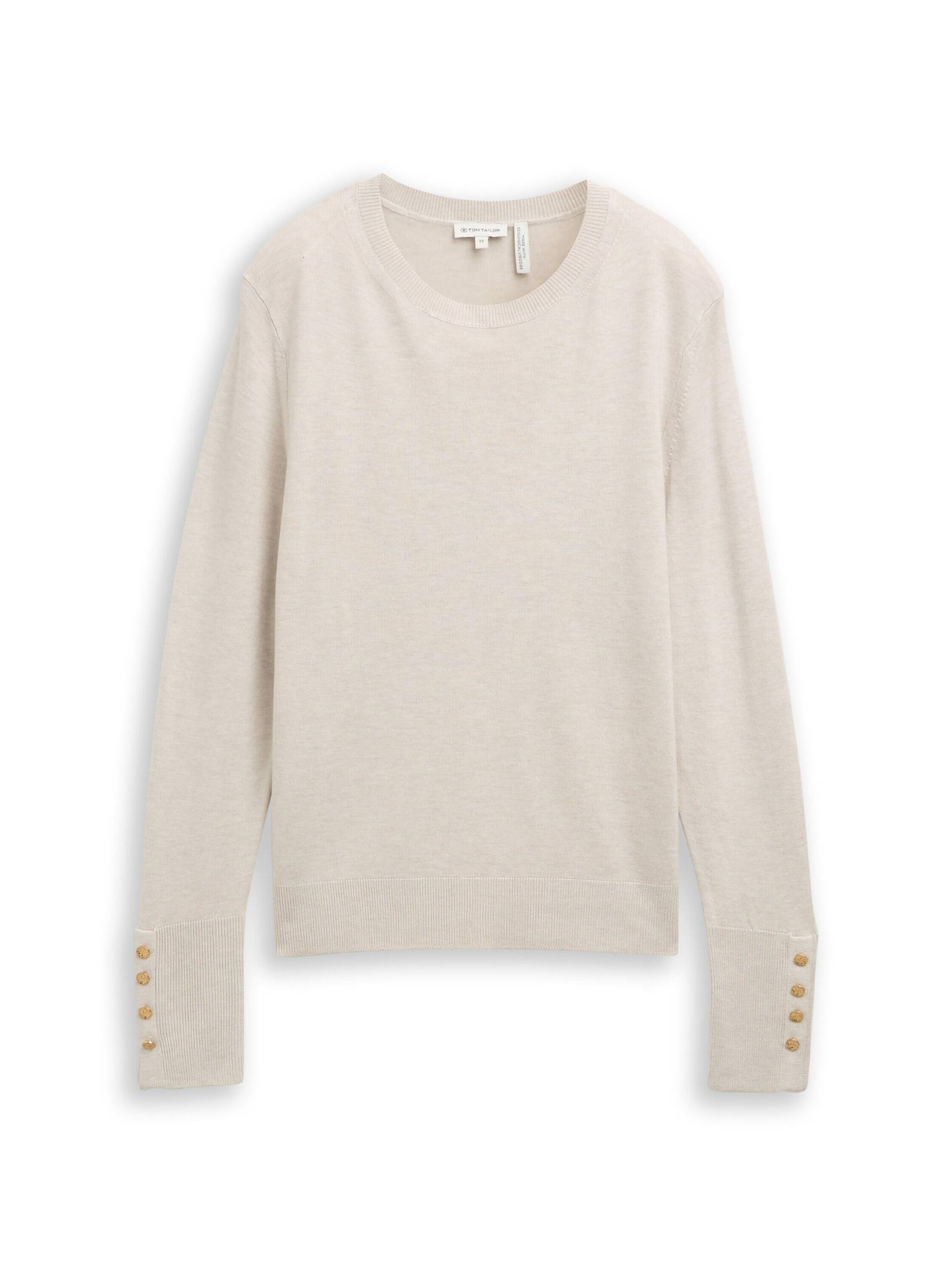 Tom Tailor - Strickpullover mit Knopf-Details sand stone beige melange - Gr. - L von Tom Tailor