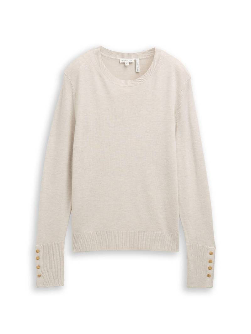Tom Tailor - Strickpullover mit Knopf-Details sand stone beige melange - Gr. - S von Tom Tailor