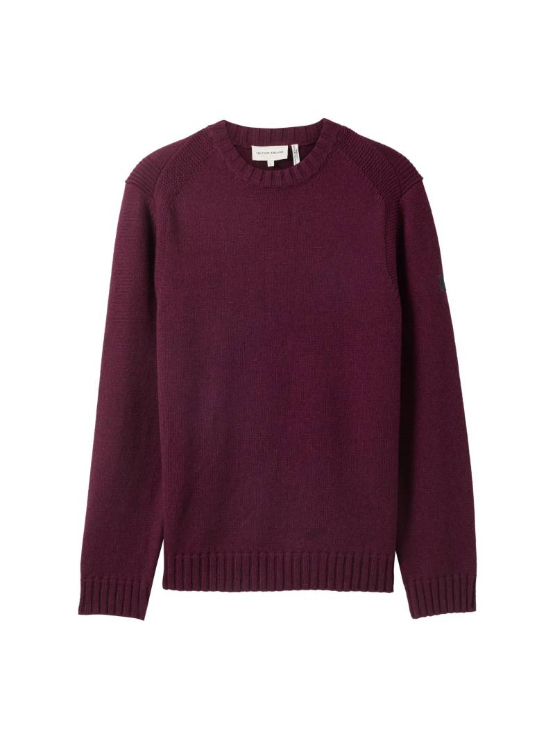 Tom Tailor - Strickpullover mit Ripp-Details grape red melange - Gr. - M von Tom Tailor