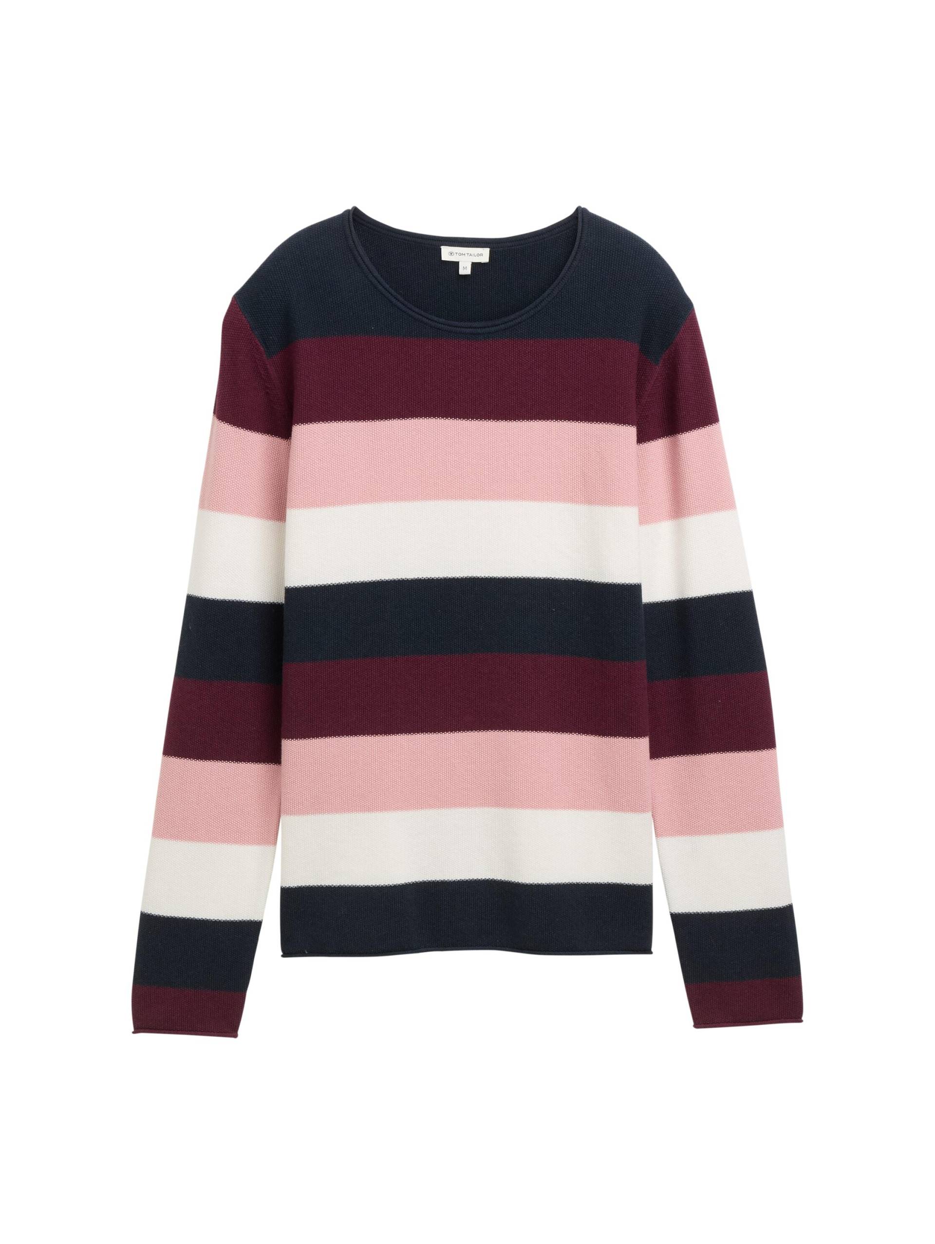 Tom Tailor - Strickpullover mit Rundhalsausschnitt big rose knit stripe - Gr. - M von Tom Tailor