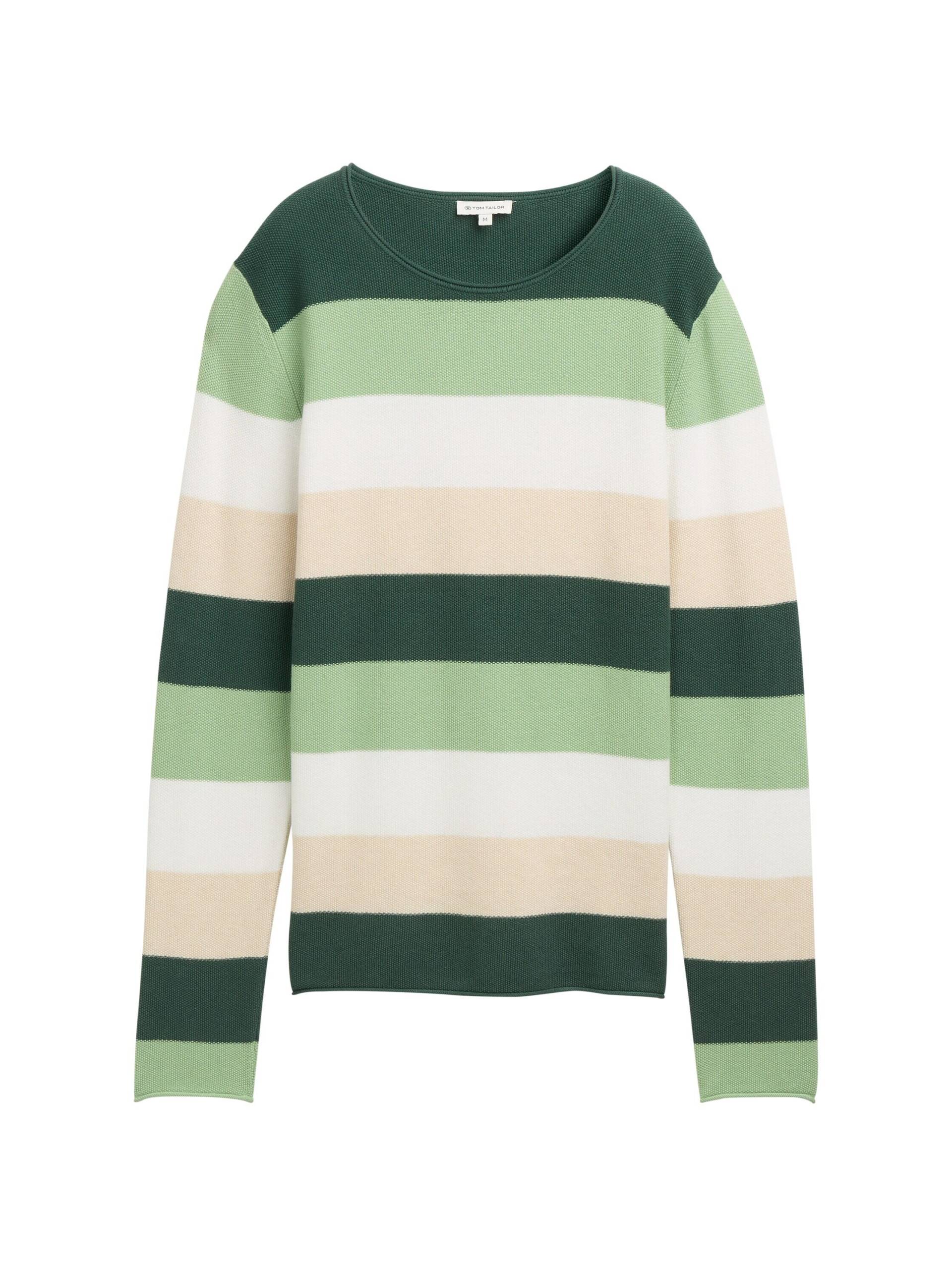 Tom Tailor - Strickpullover mit Rundhalsausschnitt green beige block stripe - Gr. - L von Tom Tailor