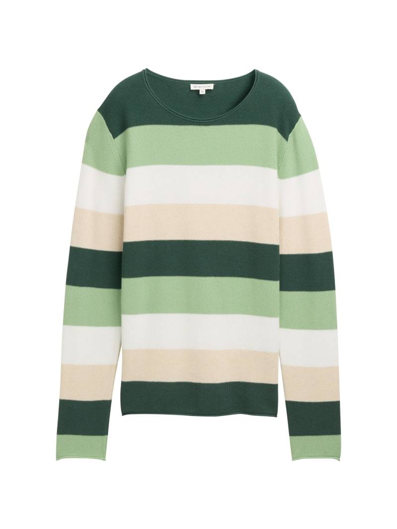 Tom Tailor - Strickpullover mit Rundhalsausschnitt green beige block stripe - Gr. - XXL von Tom Tailor