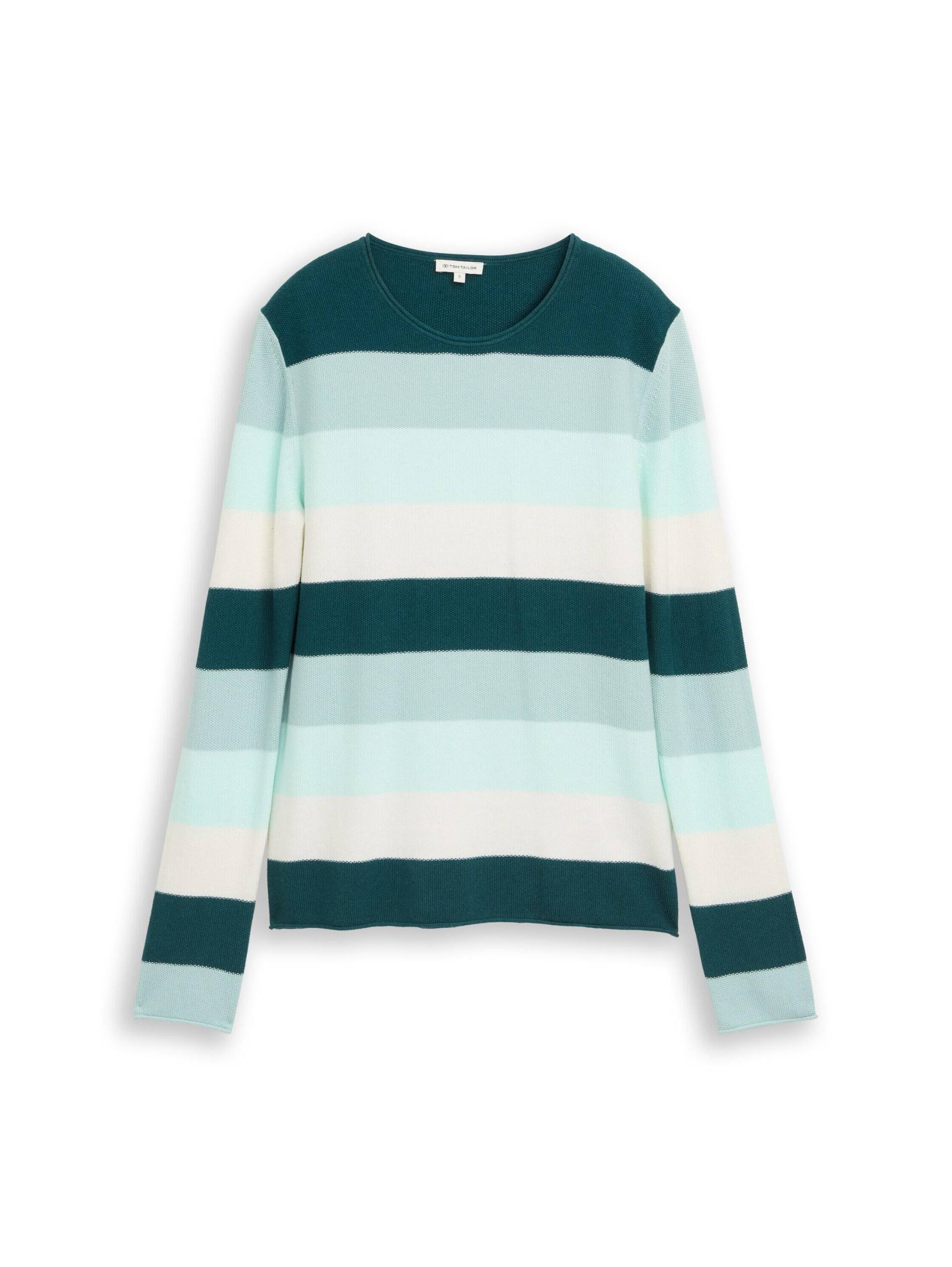 Tom Tailor - Strickpullover mit Rundhalsausschnitt green mint white stripe - Gr. - XXXL von Tom Tailor