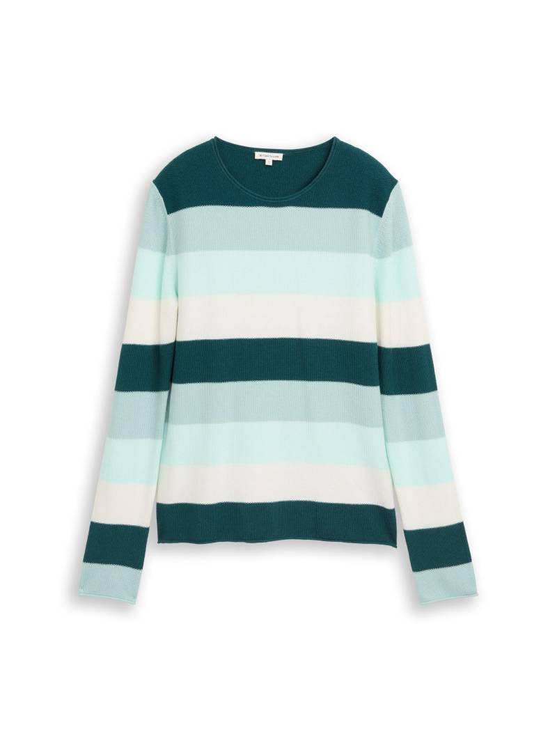Tom Tailor - Strickpullover mit Rundhalsausschnitt green mint white stripe - Gr. - XXXL von Tom Tailor