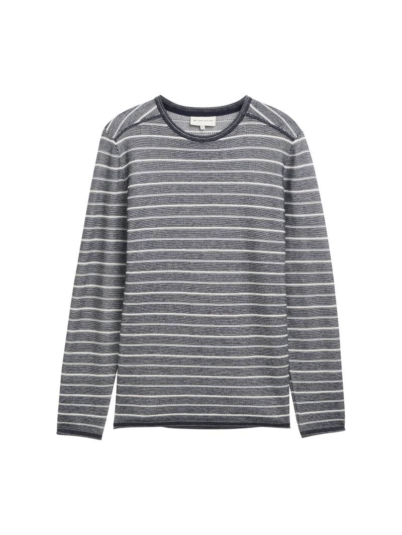 Tom Tailor - Strickpullover mit Rundhalsausschnitt offwhite navy stripe - Gr. - L von Tom Tailor