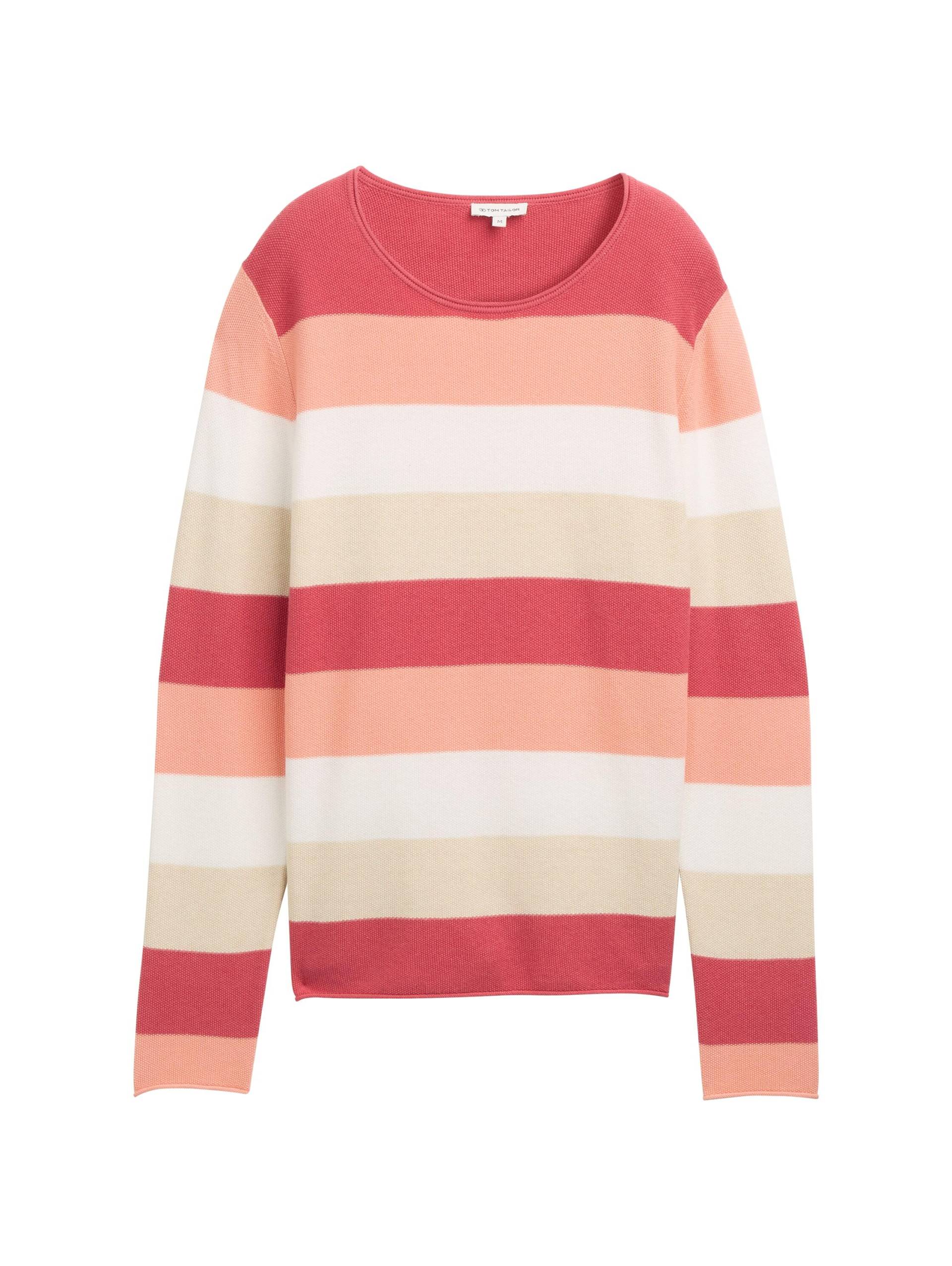Tom Tailor - Strickpullover mit Rundhalsausschnitt red apricot block stripe - Gr. - S von Tom Tailor