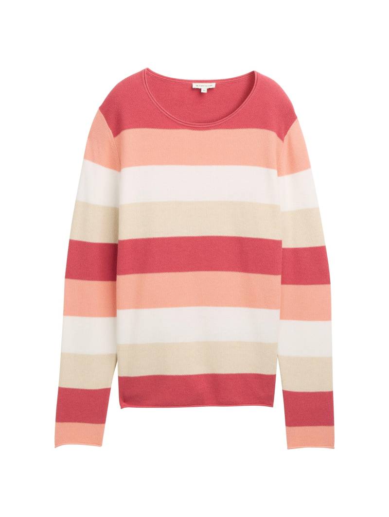Tom Tailor - Strickpullover mit Rundhalsausschnitt red apricot block stripe - Gr. - XL von Tom Tailor