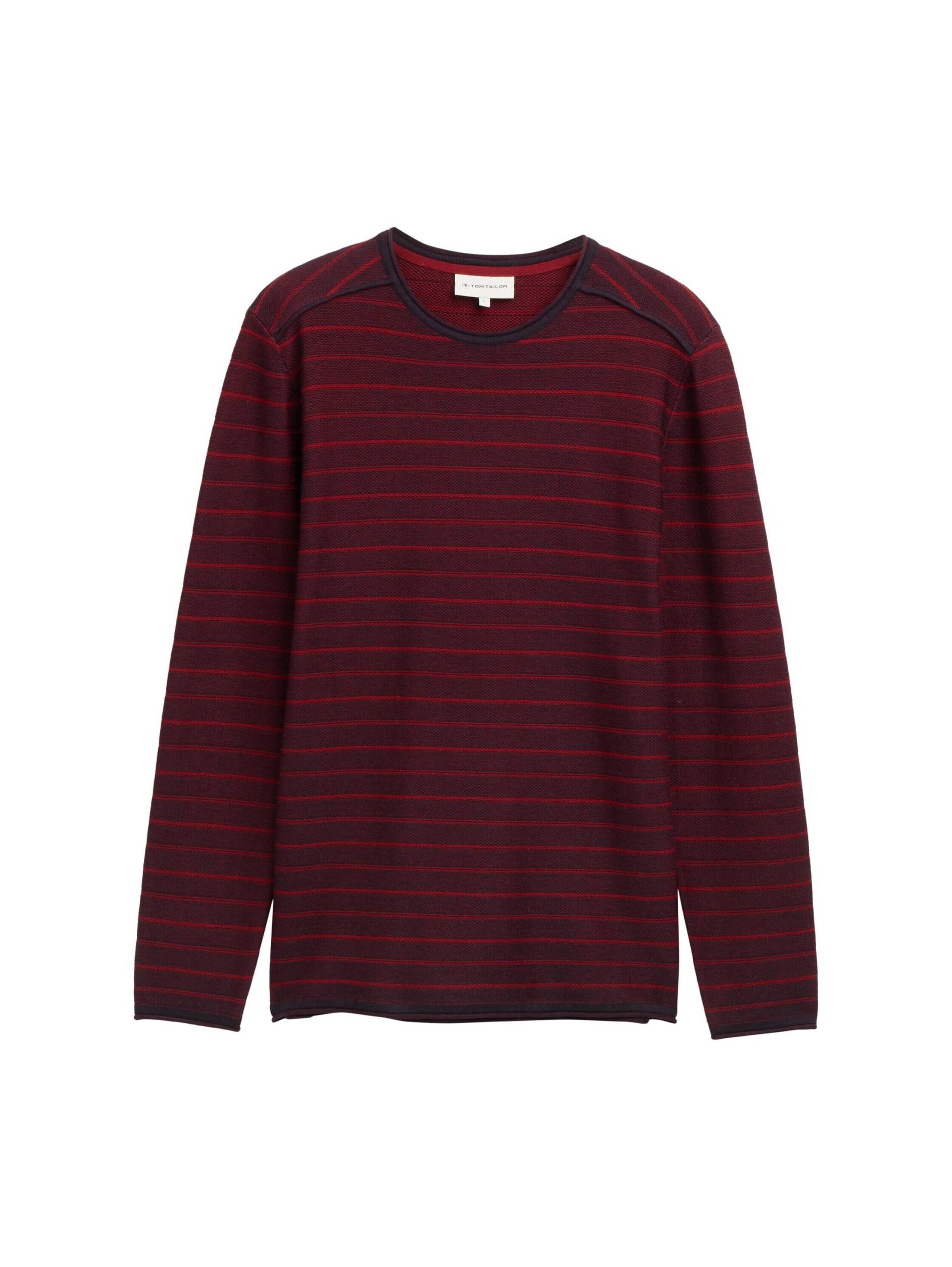 Tom Tailor - Strickpullover mit Rundhalsausschnitt red navy stripe - Gr. - L von Tom Tailor