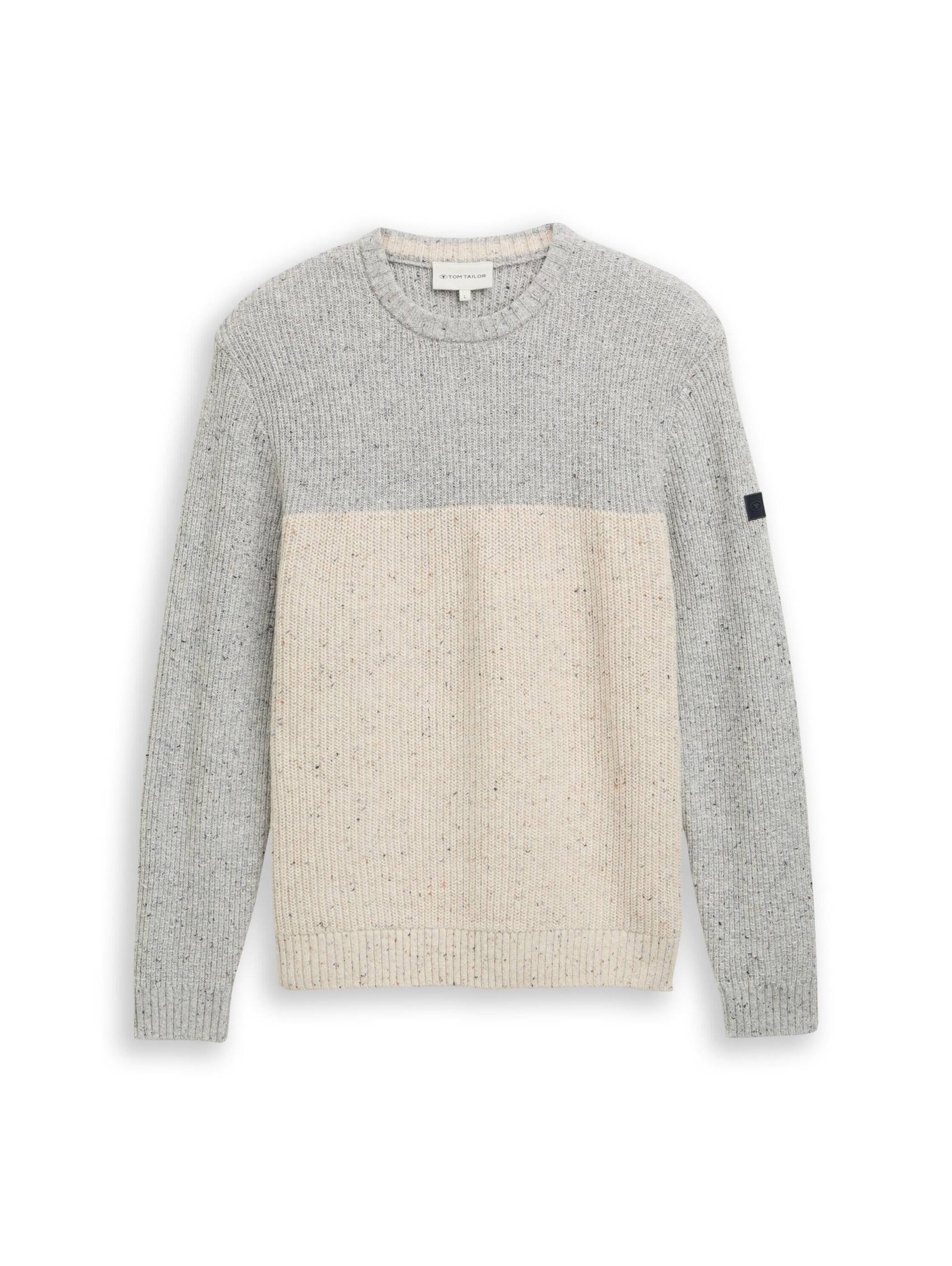 Tom Tailor - Strickpullover mit Strukturmix grey offwhite nep colorblock - Gr. - L von Tom Tailor