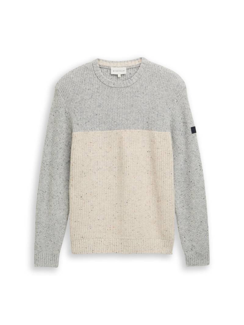 Tom Tailor - Strickpullover mit Strukturmix grey offwhite nep colorblock - Gr. - XL von Tom Tailor