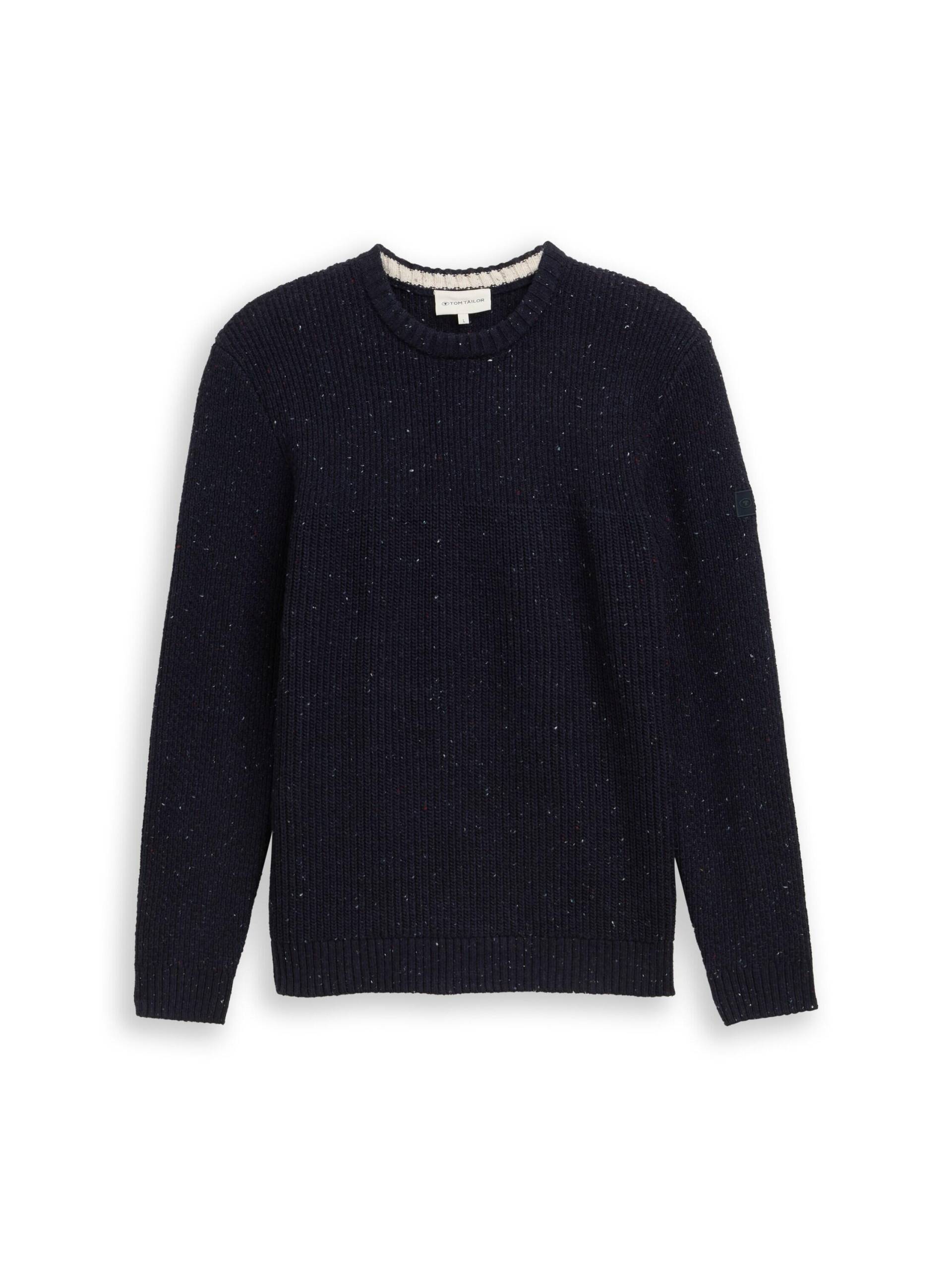 Tom Tailor - Strickpullover mit Strukturmix navy melange multi neps - Gr. - S von Tom Tailor