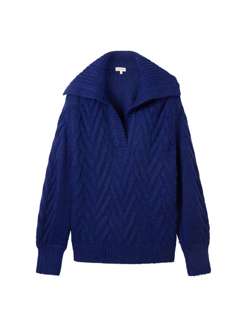 Tom Tailor - Strickpullover mit Troyer Kragen crest blue melange - Gr. - XL von Tom Tailor
