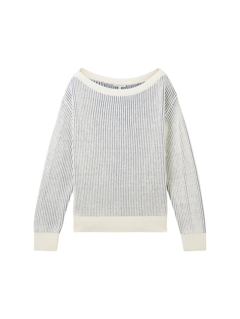 Tom Tailor - Strickpullover mit U-Boot Ausschnitt offwhite blue structure - Gr. - L von Tom Tailor