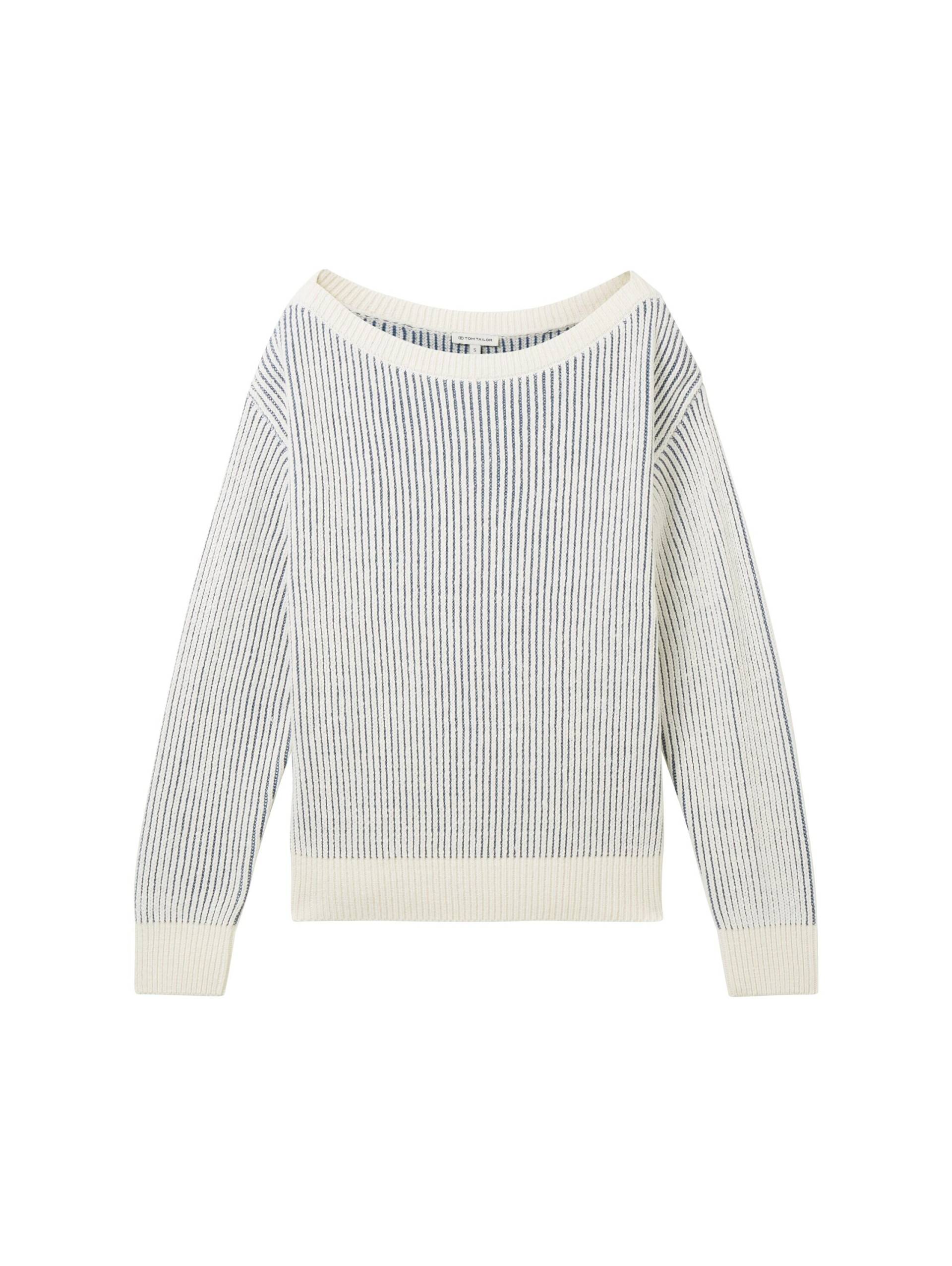 Tom Tailor - Strickpullover mit U-Boot Ausschnitt offwhite blue structure - Gr. - XXL von Tom Tailor