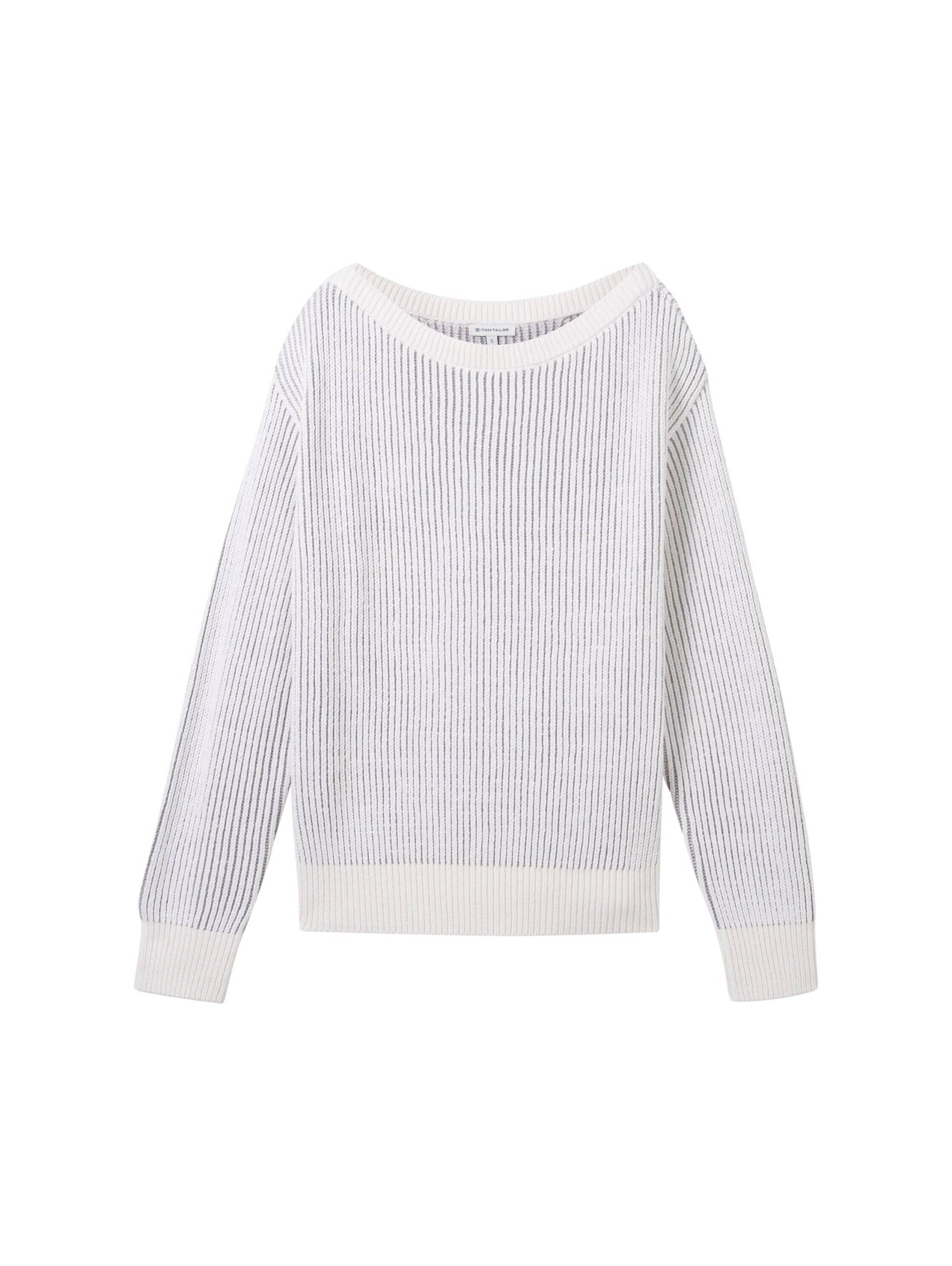 Tom Tailor - Strickpullover mit U-Boot Ausschnitt offwhite grey structure - Gr. - S von Tom Tailor