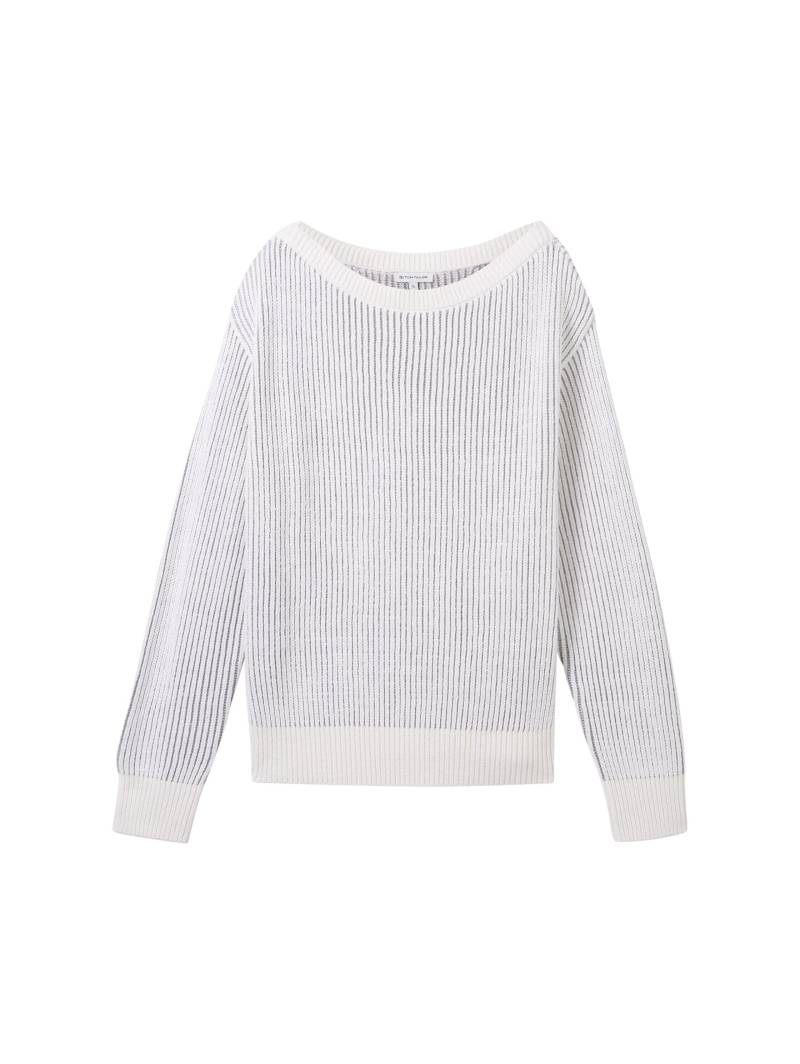 Tom Tailor - Strickpullover mit U-Boot Ausschnitt offwhite grey structure - Gr. - S von Tom Tailor