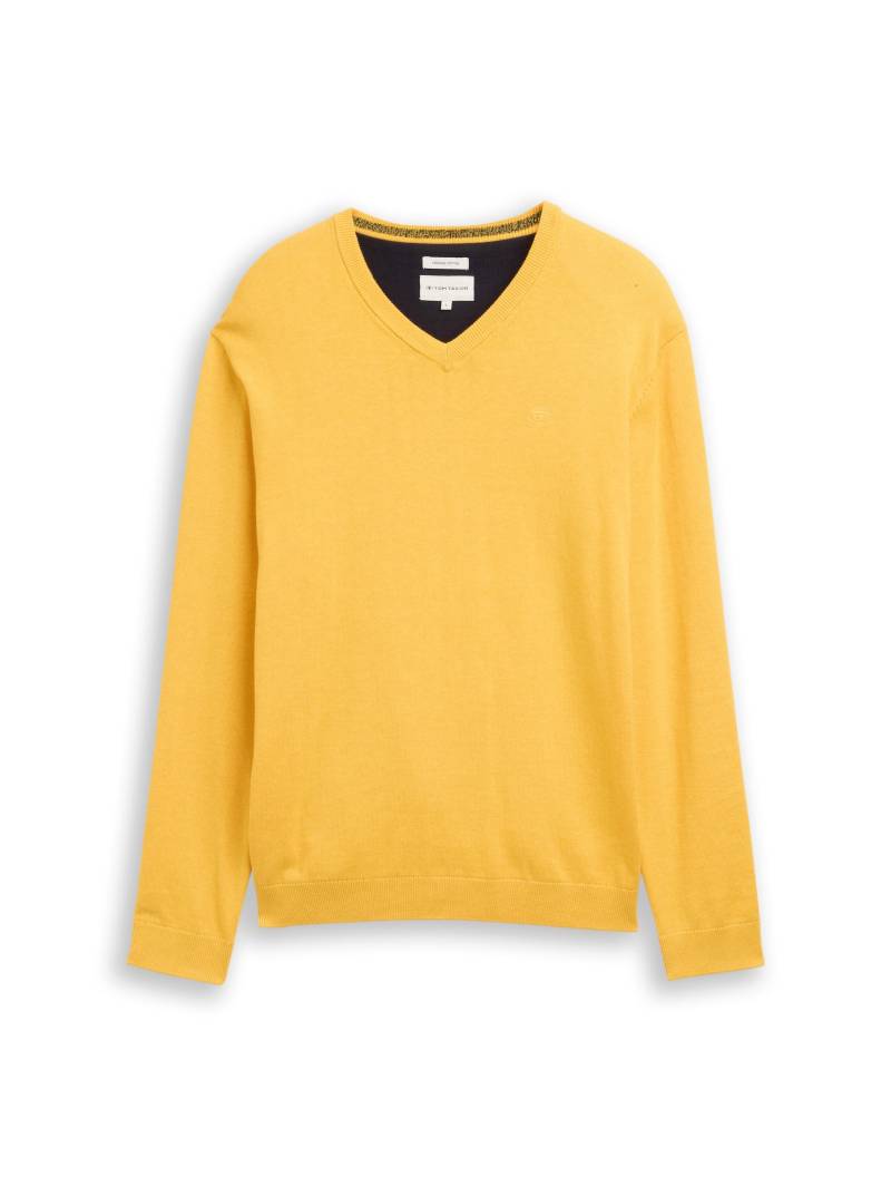 Tom Tailor - Strickpullover mit V-Ausschnitt aus Baumwolle classic yellow melange - Gr. - XL von Tom Tailor
