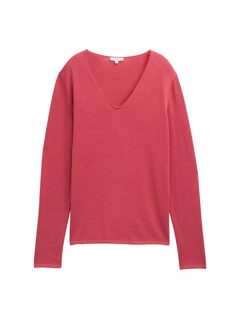 Tom Tailor - Strickpullover mit V-Ausschnitt berry red - Gr. - XS von Tom Tailor