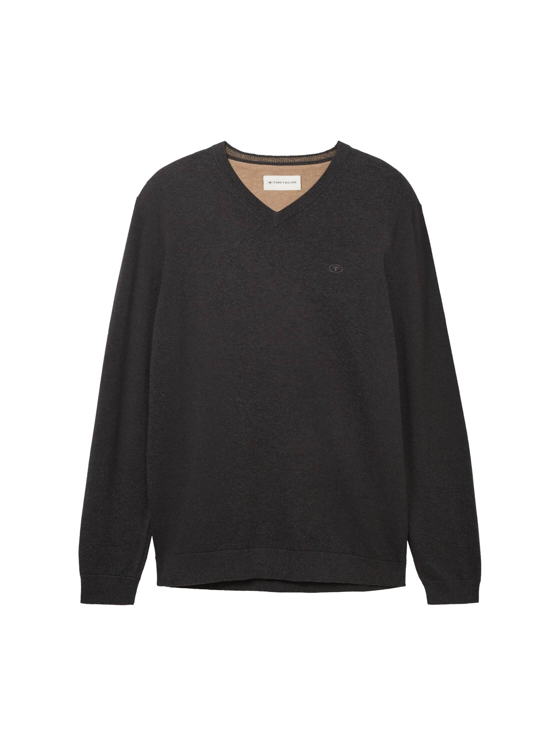 Tom Tailor - Strickpullover mit V-Ausschnitt black grey melange - Gr. - L von Tom Tailor