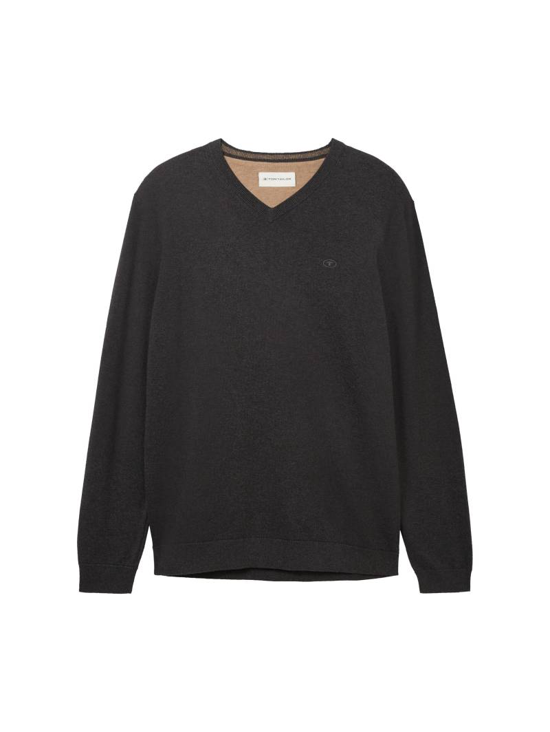 Tom Tailor - Strickpullover mit V-Ausschnitt black grey melange - Gr. - M von Tom Tailor