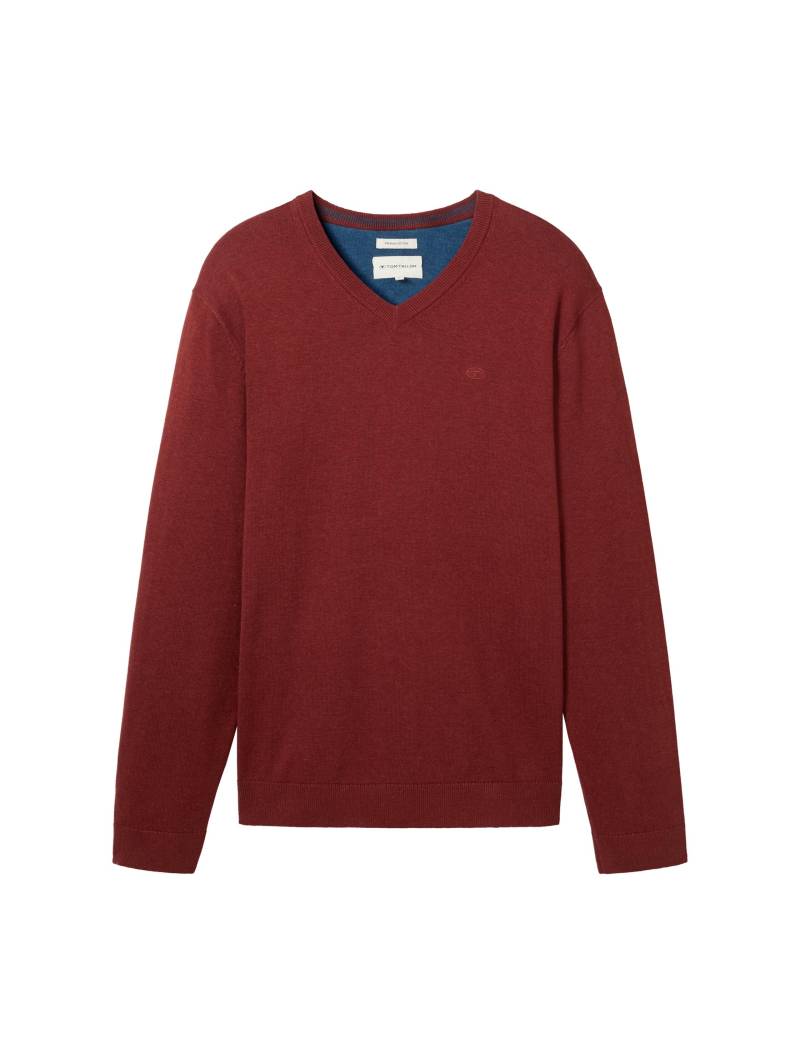 Tom Tailor - Strickpullover mit V-Ausschnitt burgundy dark red melange - Gr. - XXXL von Tom Tailor