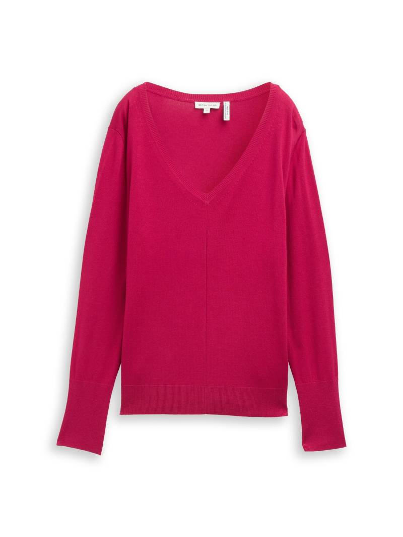Tom Tailor - Strickpullover mit V-Ausschnitt cherry granita - Gr. - S von Tom Tailor