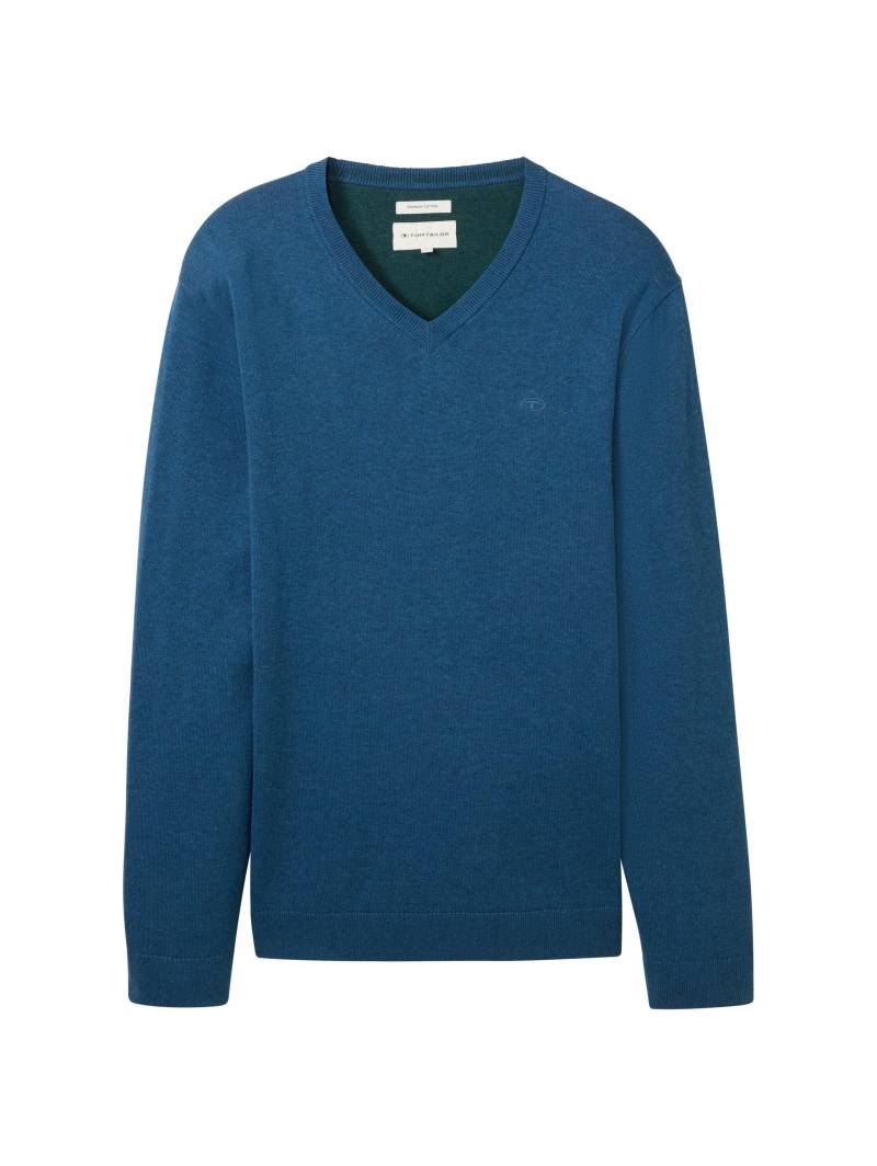 Tom Tailor - Strickpullover mit V-Ausschnitt dark teal melange - Gr. - M von Tom Tailor
