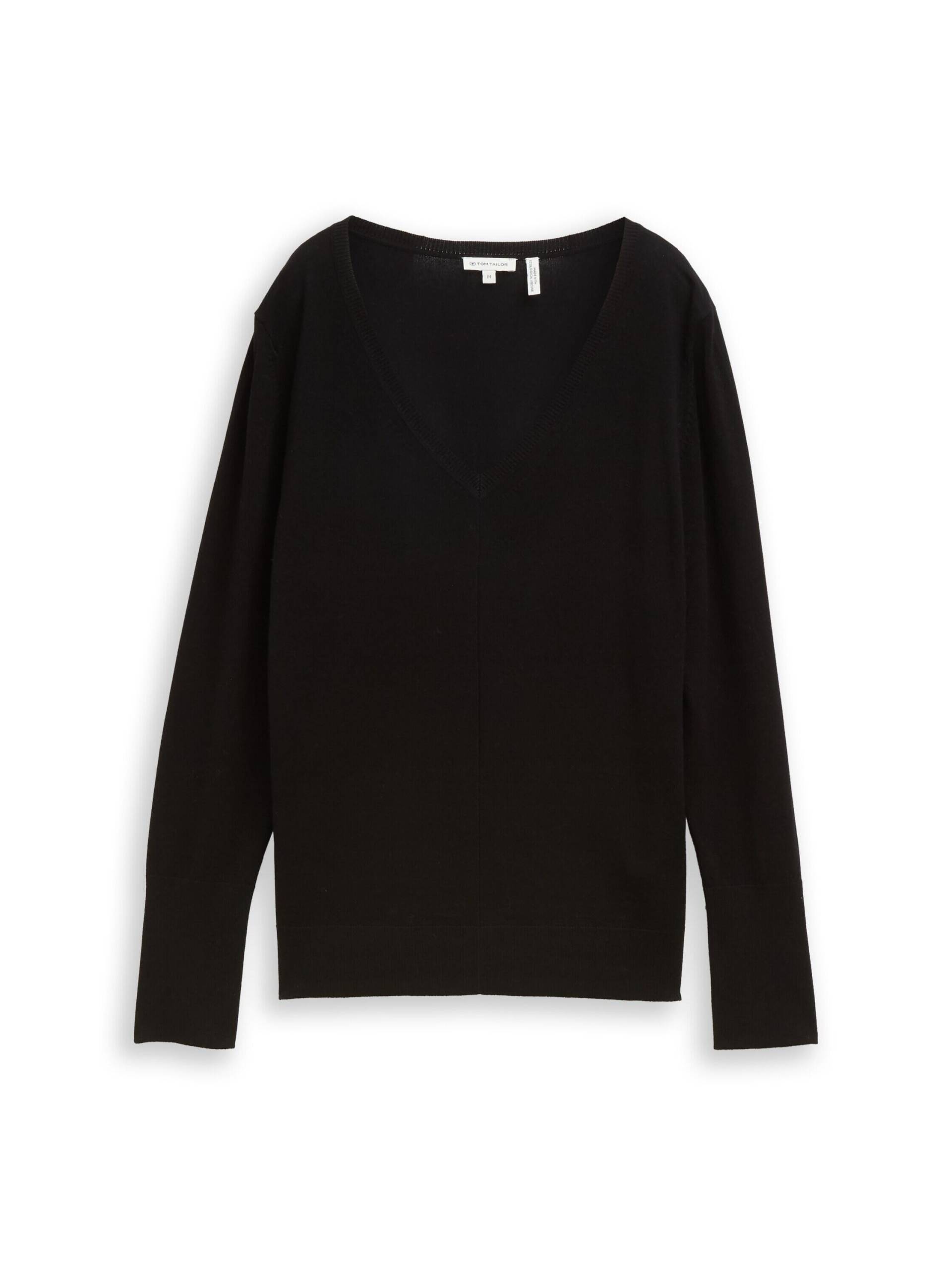 Tom Tailor - Strickpullover mit V-Ausschnitt deep black - Gr. - M von Tom Tailor