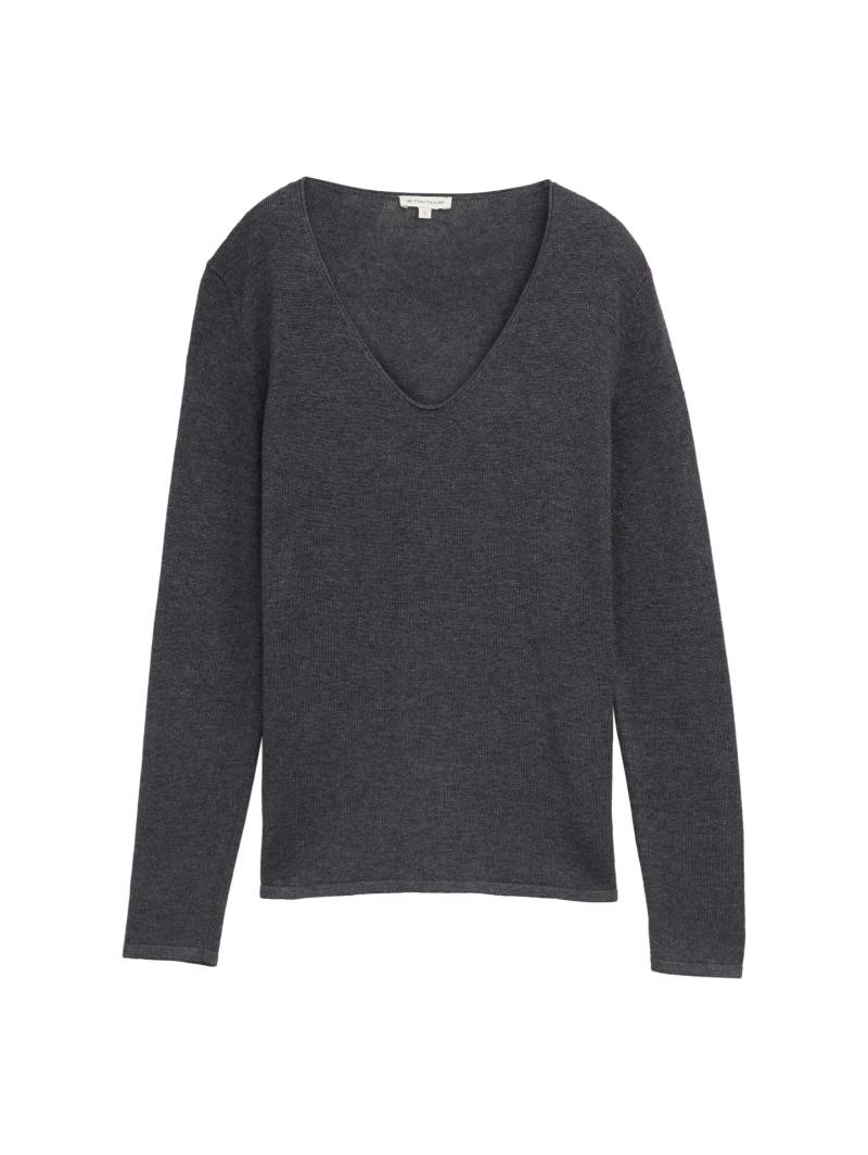 Tom Tailor - Strickpullover mit V-Ausschnitt evident anthracite melange - Gr. - L von Tom Tailor