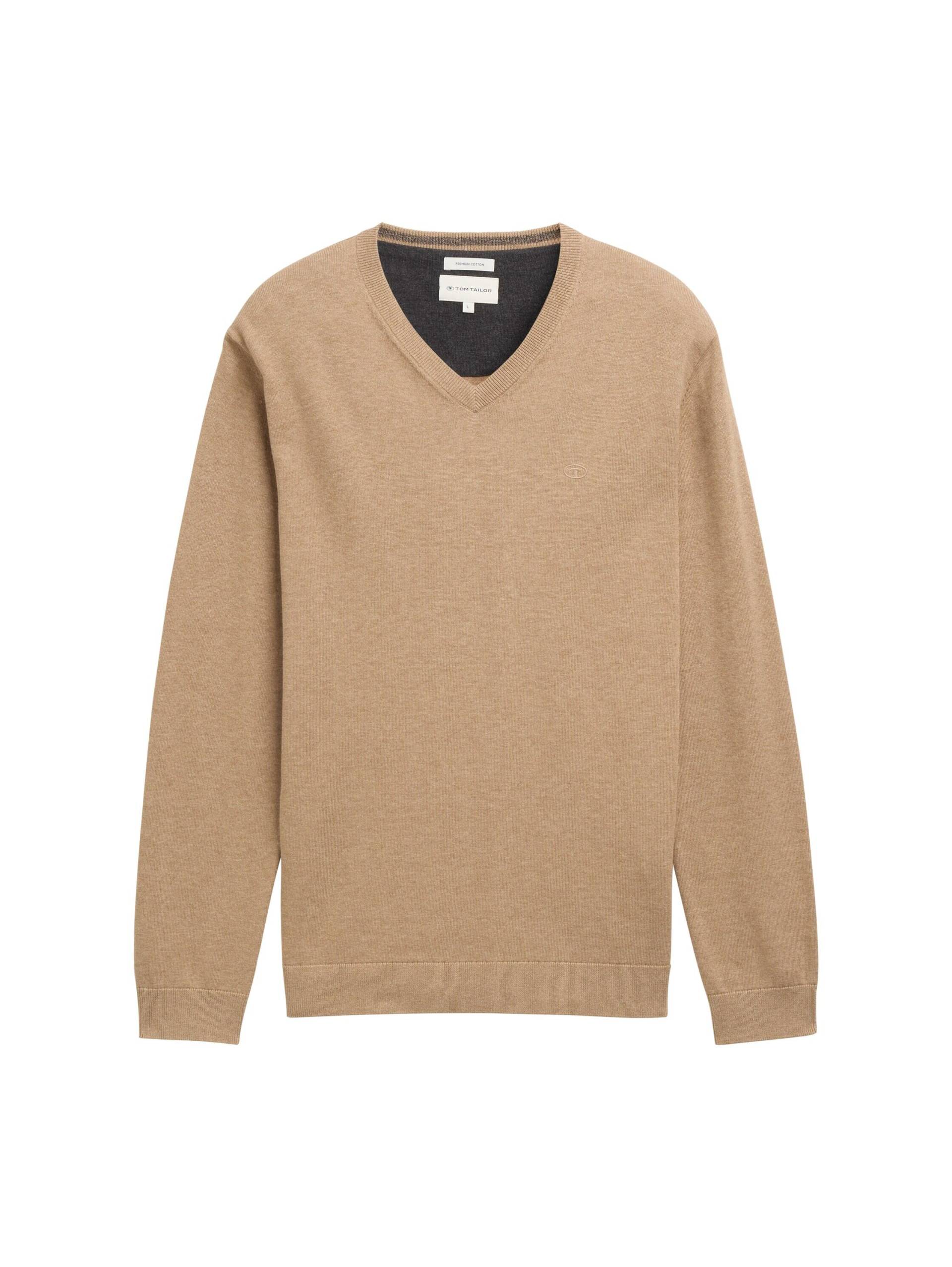 Tom Tailor - Strickpullover mit V-Ausschnitt hazel brown melange - Gr. - M von Tom Tailor