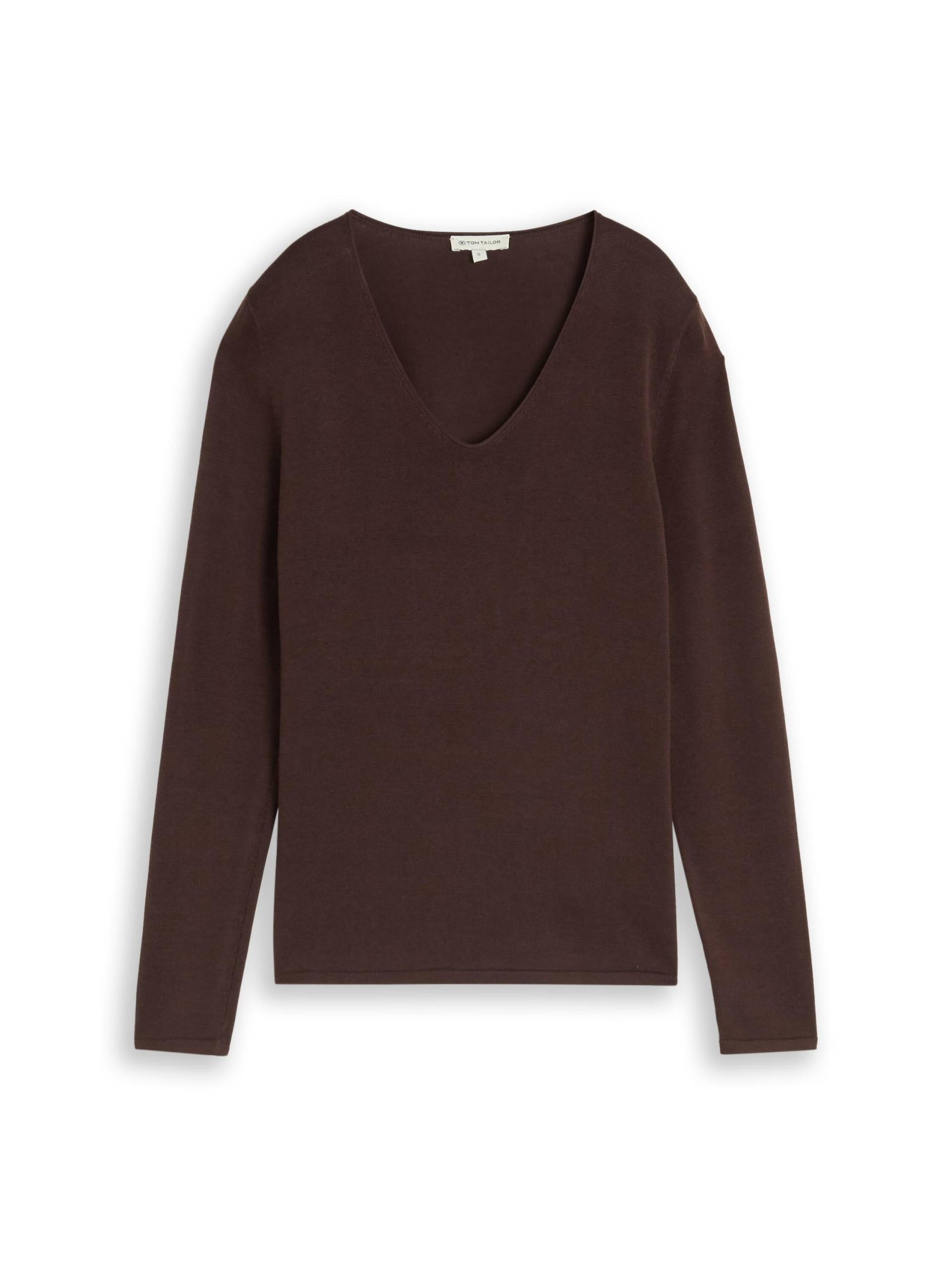 Tom Tailor - Strickpullover mit V-Ausschnitt java dark brown - Gr. - M von Tom Tailor