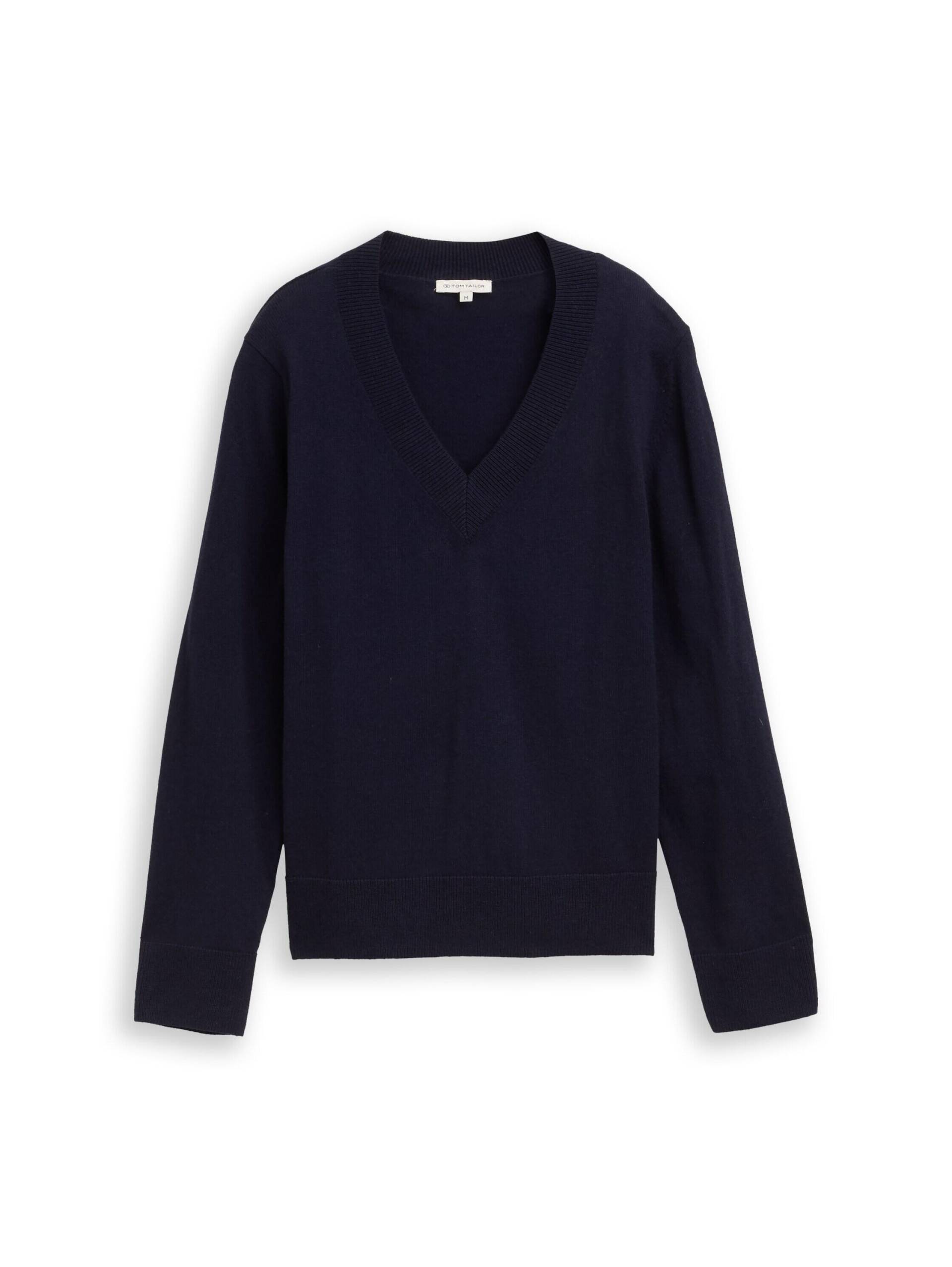 Tom Tailor - Strickpullover mit V-Ausschnitt knitted navy melange - Gr. - M von Tom Tailor