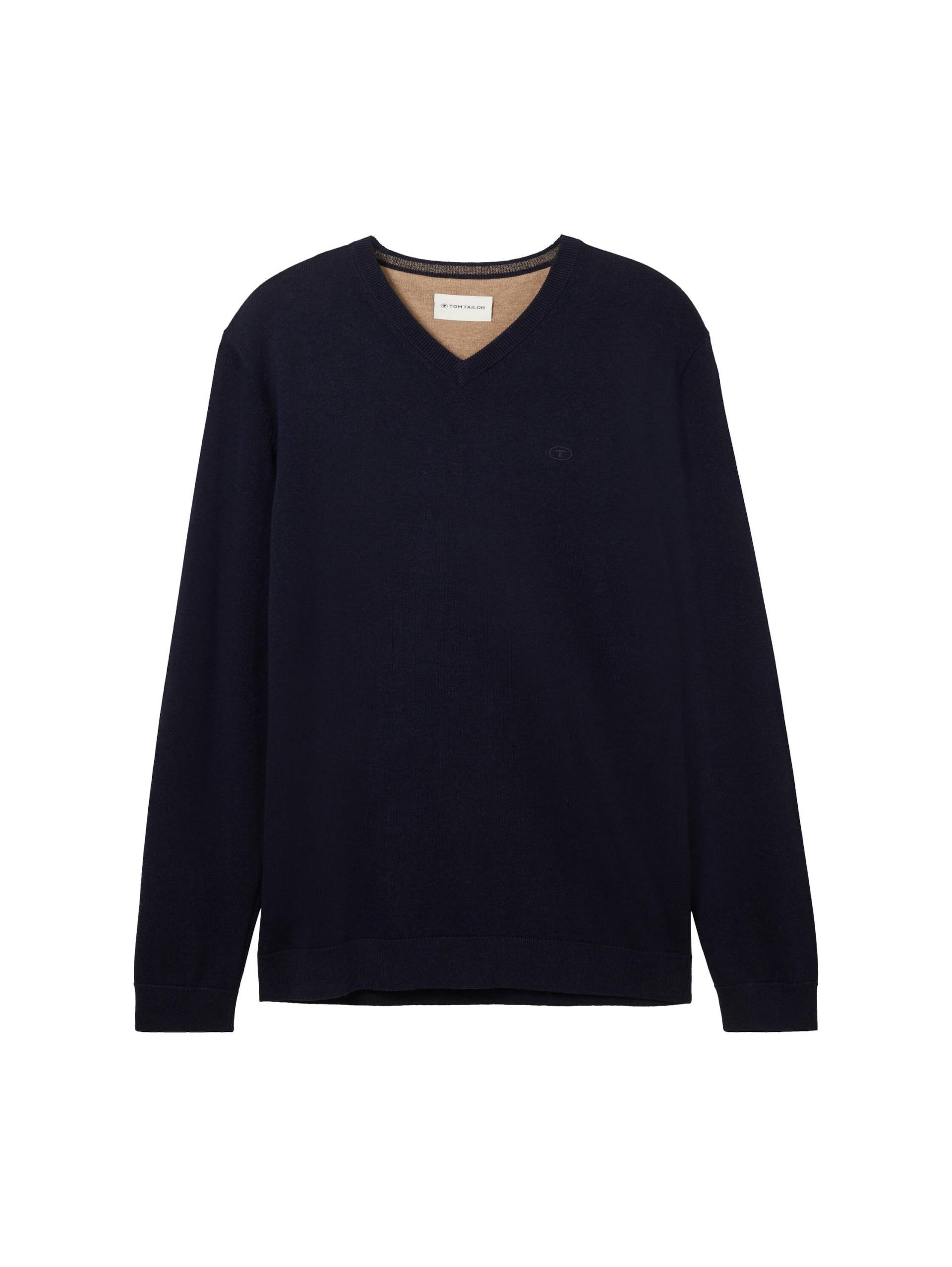 Tom Tailor - Strickpullover mit V-Ausschnitt knitted navy melange - Gr. - M von Tom Tailor