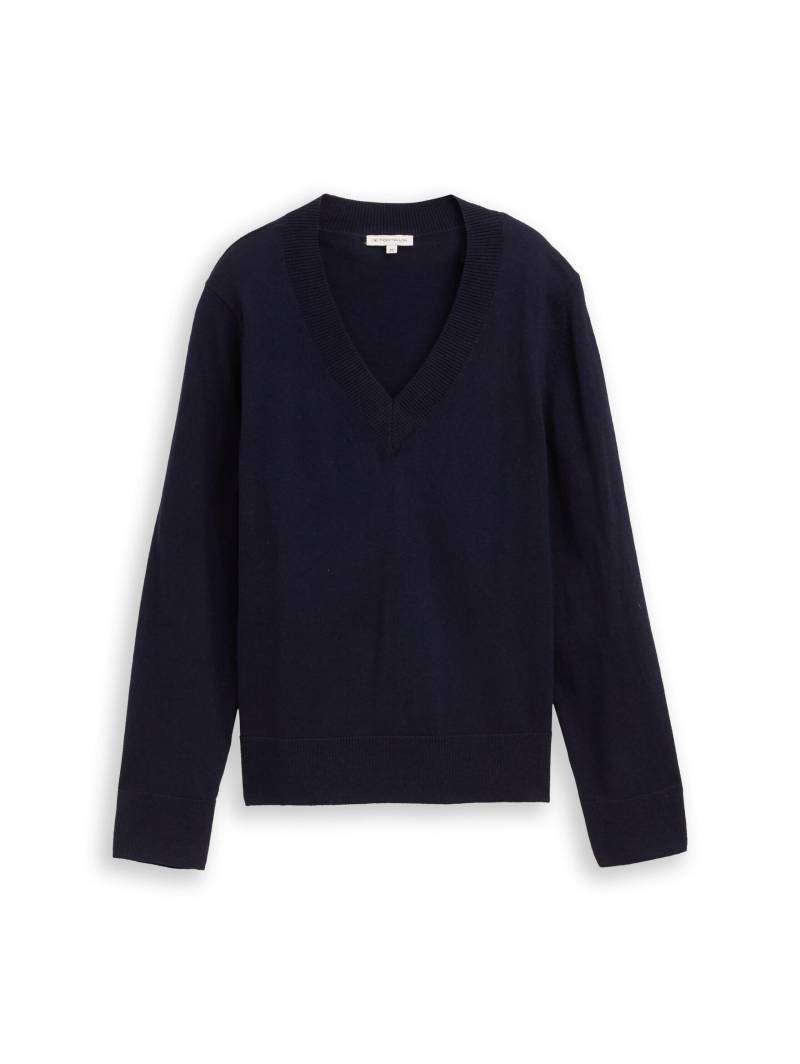 Tom Tailor - Strickpullover mit V-Ausschnitt knitted navy melange - Gr. - XXXL von Tom Tailor