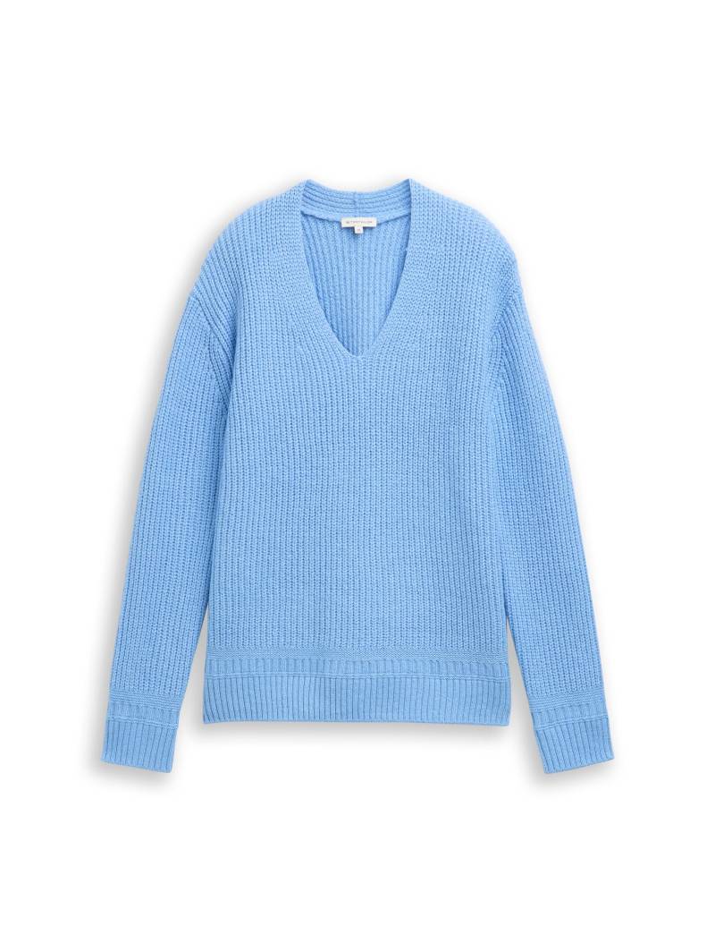 Tom Tailor - Strickpullover mit V-Ausschnitt light fjord blue melange - Gr. - XXL von Tom Tailor