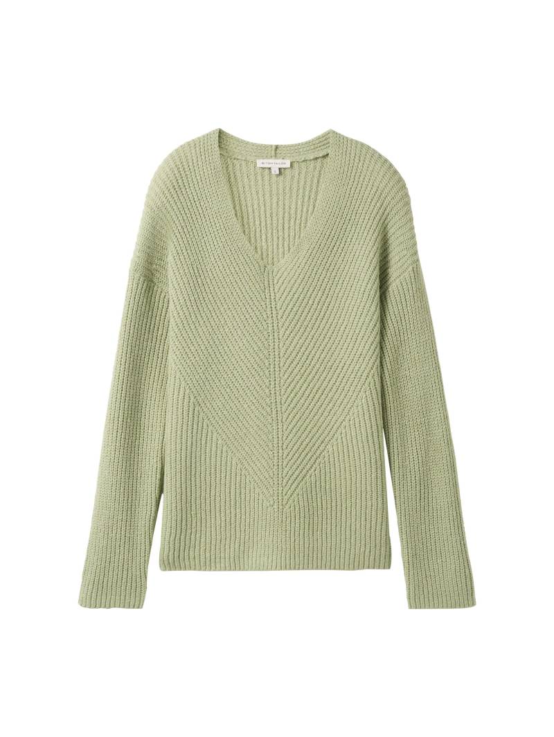 Tom Tailor - Strickpullover mit V-Ausschnitt pure sage melange - Gr. - XXL von Tom Tailor
