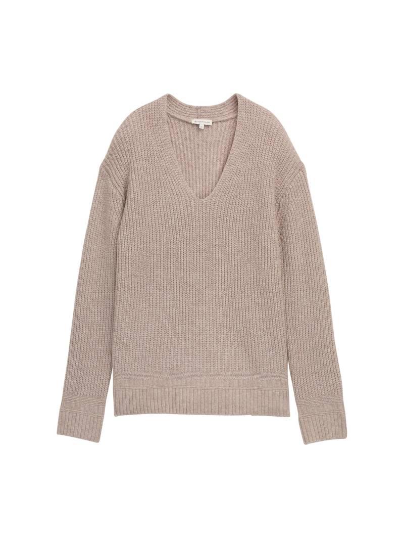 Tom Tailor - Strickpullover mit V-Ausschnitt soft taupe melange - Gr. - XS von Tom Tailor