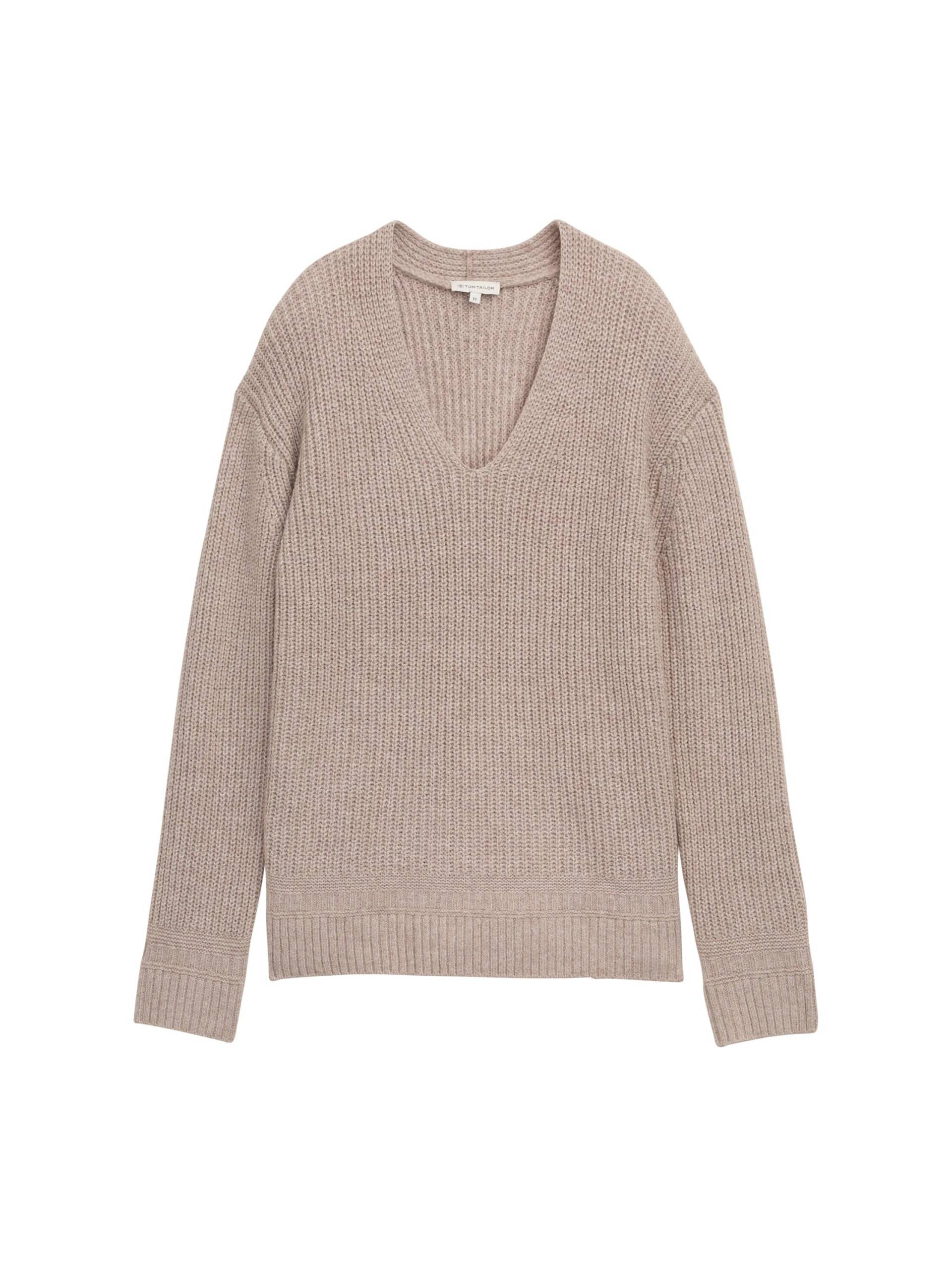 Tom Tailor - Strickpullover mit V-Ausschnitt soft taupe melange - Gr. - XXXL von Tom Tailor