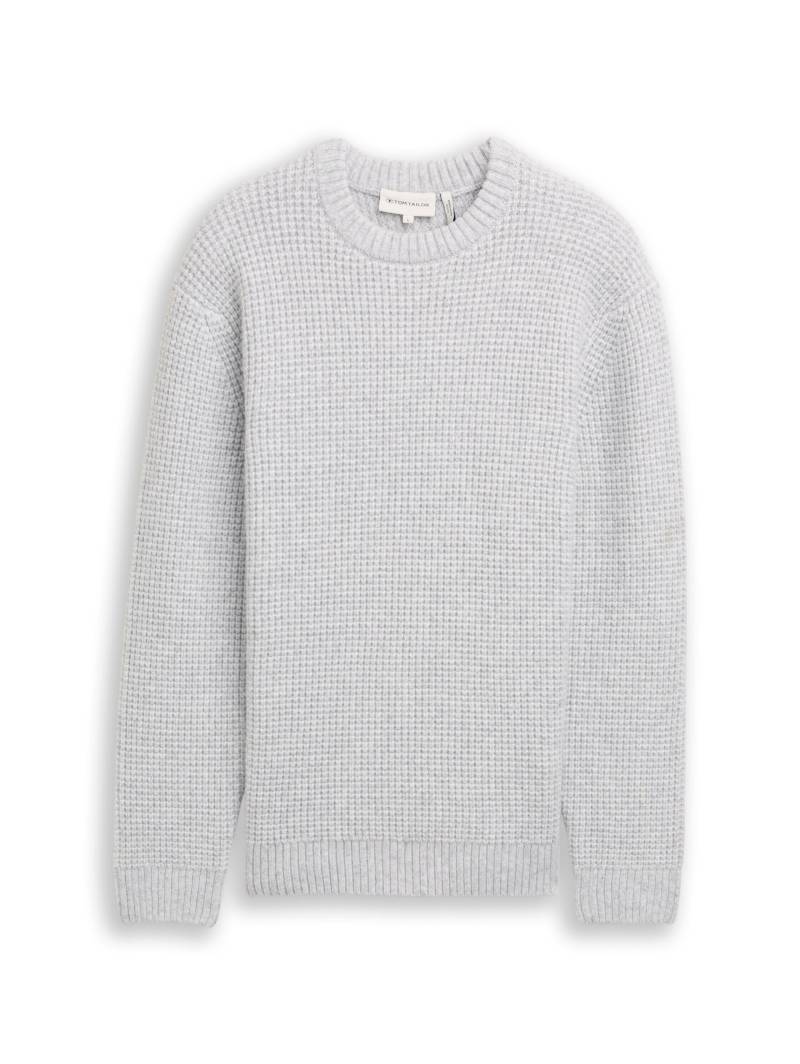 Tom Tailor - Strickpullover mit Wollanteil light grey melange white core - Gr. - L von Tom Tailor