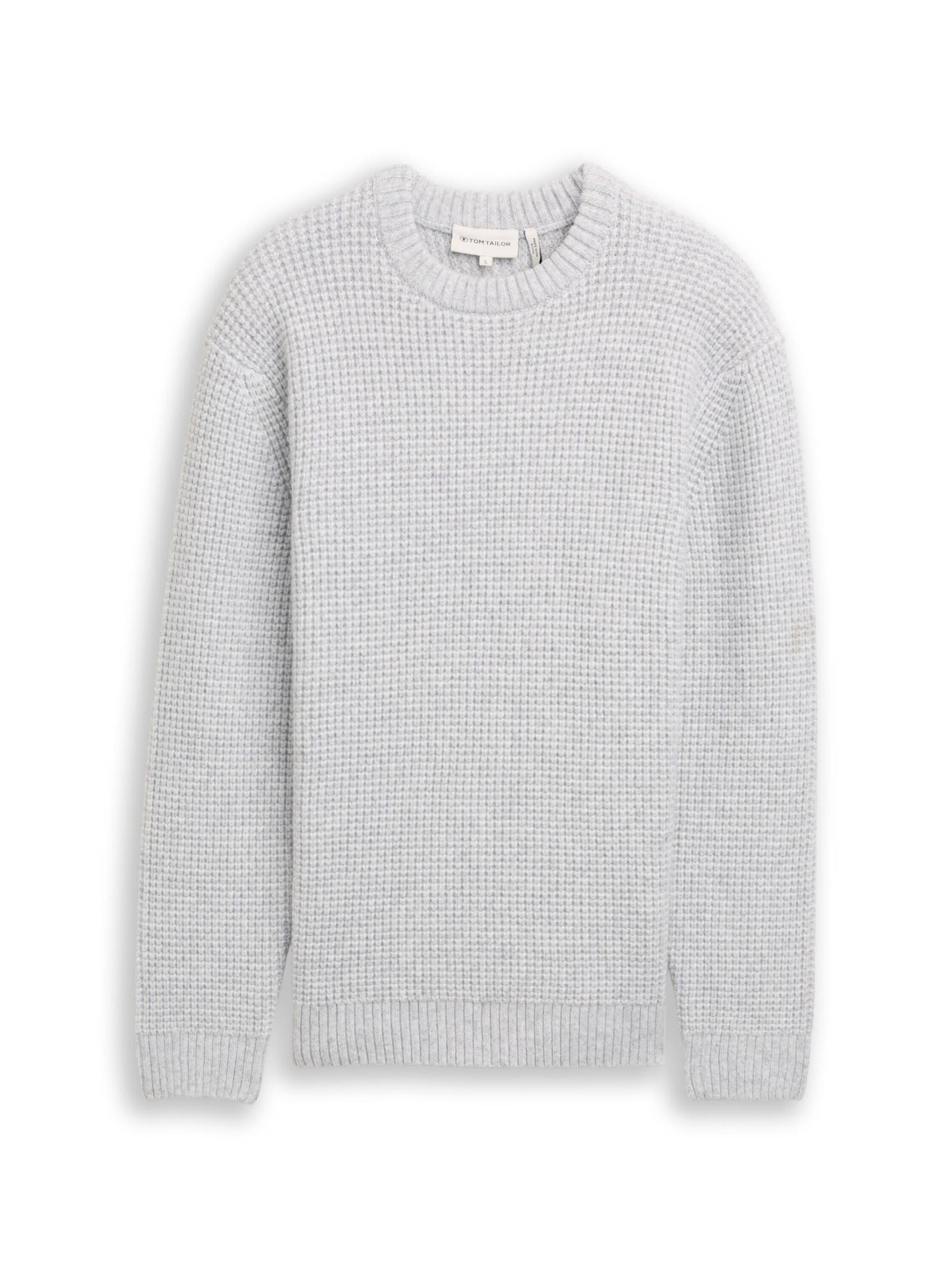 Tom Tailor - Strickpullover mit Wollanteil light grey melange white core - Gr. - M von Tom Tailor