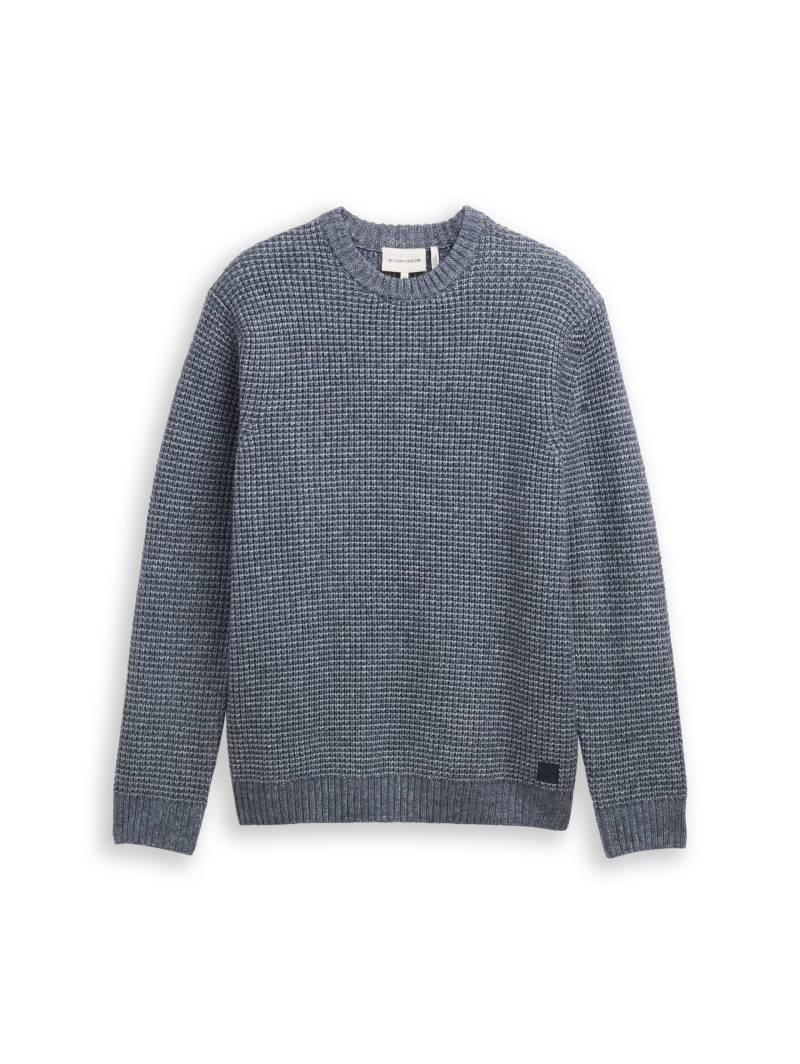 Tom Tailor - Strickpullover mit Wollanteil navy melange white core - Gr. - M von Tom Tailor