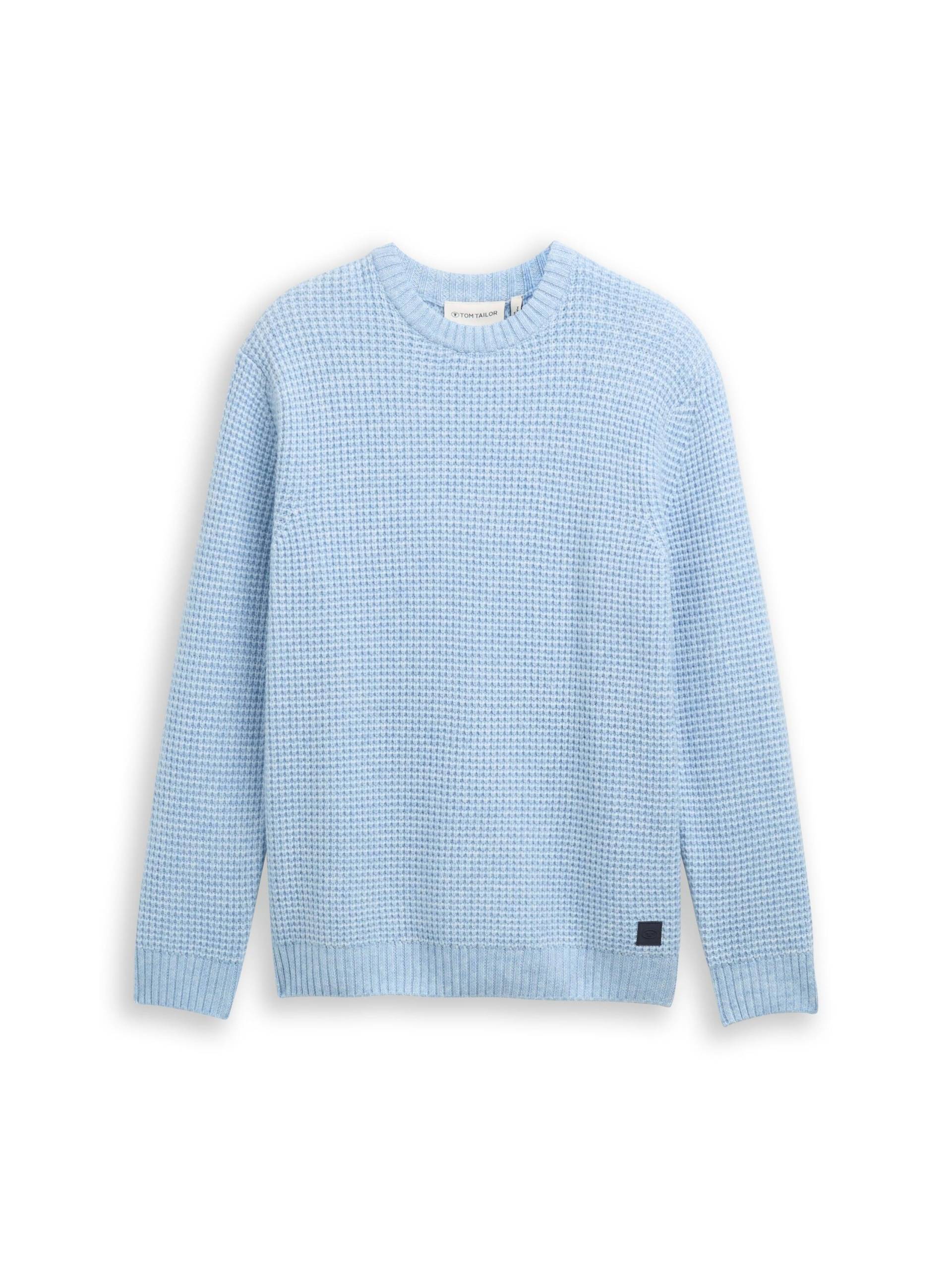 Tom Tailor - Strickpullover mit Wollanteil sky blue melange white core - Gr. - L von Tom Tailor