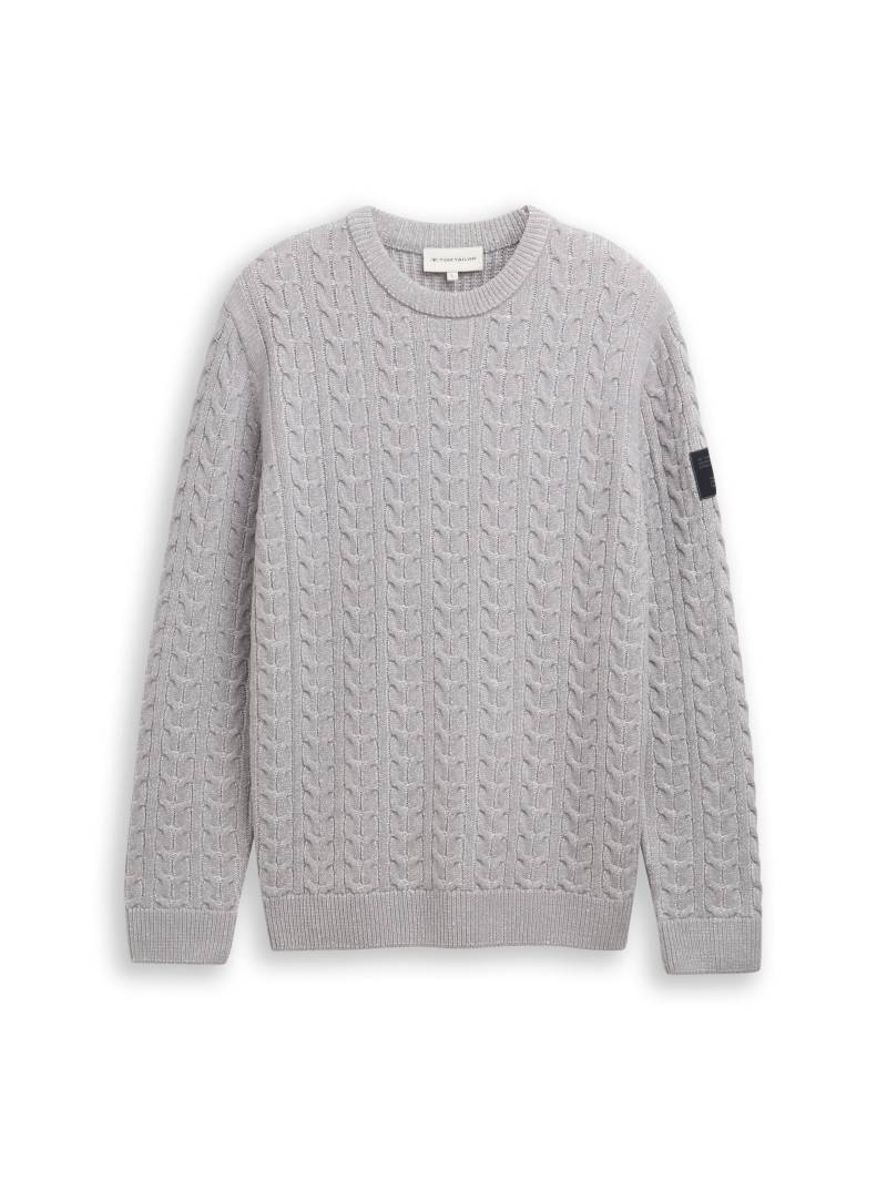 Tom Tailor - Strickpullover mit Zopfmuster grey offwhite plated - Gr. - L von Tom Tailor